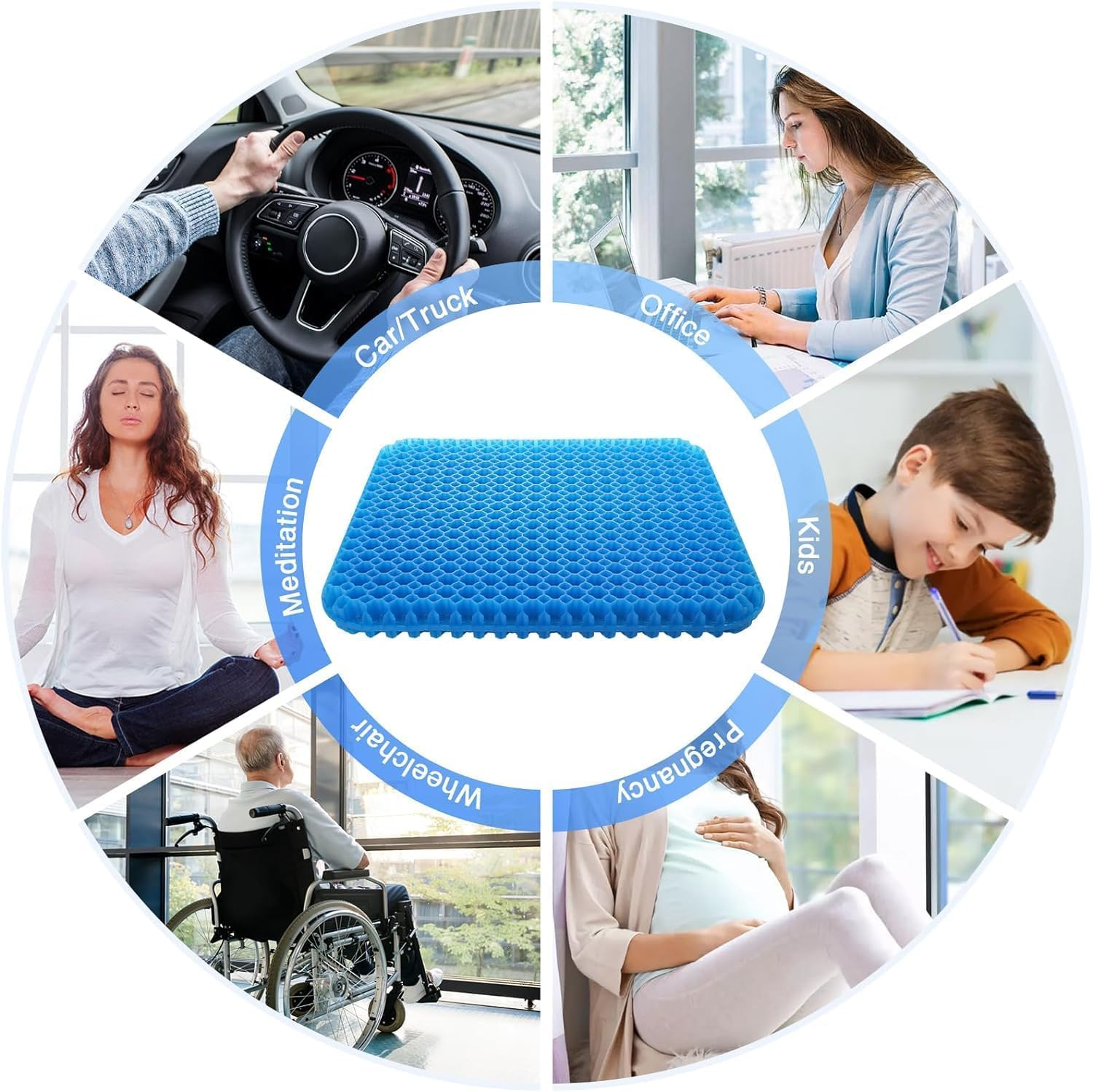 Gel Seat Cushion 2 Pack - Honeycomb Design Lumbar Support Cushion for Office Chair, Car Seat & Wheelchair | Pressure Relief & Cooling Gel with Non-Slip Cover | Soft Sitter Alternative image number 1