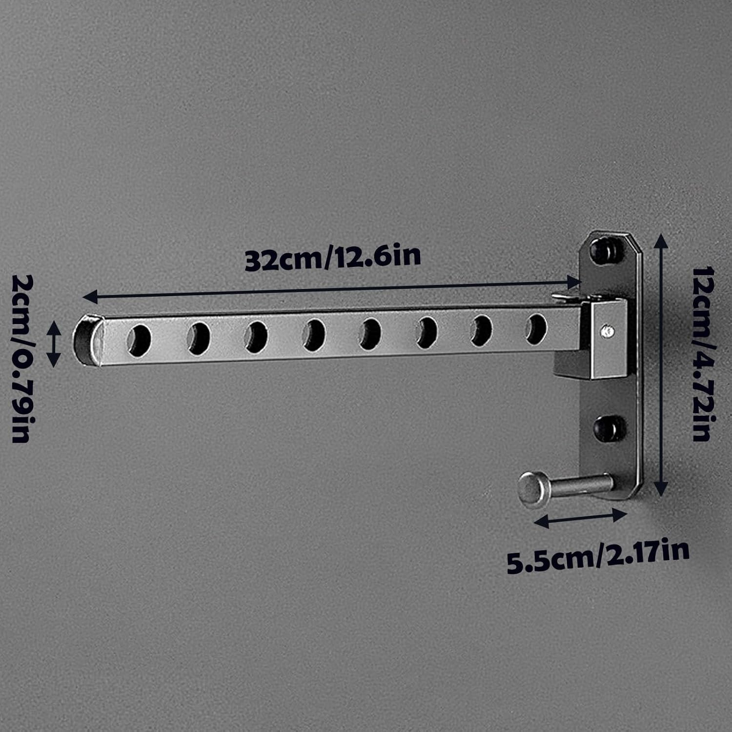 REGODI Foldable Wall Mounted Drying Rack for Laundry - Space Saving Clothes Hanger, Coat & Clothing Dryer, Heavy Duty & Easy Install, Dark Grey image number 3