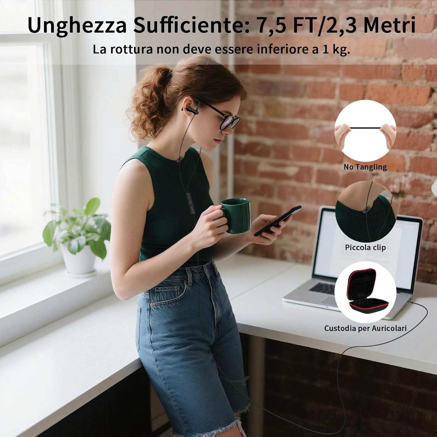 AIAUXAI USB Headphones with Microphone for PC Laptop, Ear Hooks, Volume Control, Noise Reduction, In-Ear USB Headphones with Cable for PS4/5, Macbook, Chromebook for Office, Games, Video, in Line image number 6