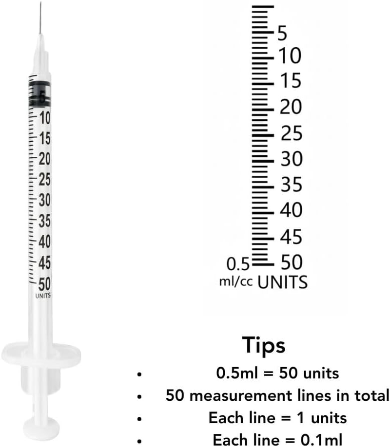 0.5Ml/Cc Syringe with 30G X 8Mm Needle, 100 Pcs, Lab Syringes, Plastic Syringes (Individually Wrapped) by Imatec image number 1