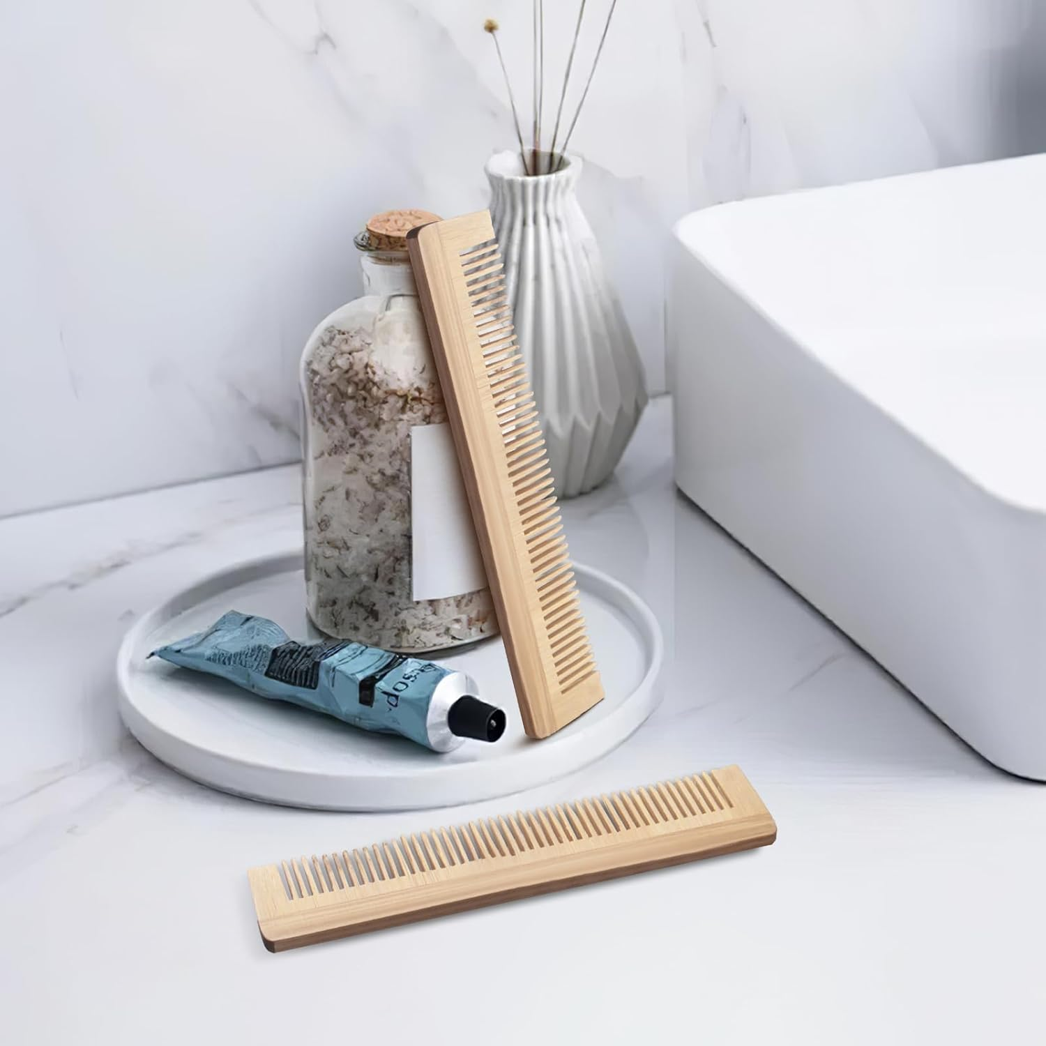 SMCEHEYA 5Pcs Wooden Comb, Fine Tooth Comb Large, Hair Comb for Men and Women, Bamboo Comb 100% Natural, Detangler Comb No Handle, Handmade Combs Anti-Static, Suitable to All Hair Type/Beard/Mustache image number 4