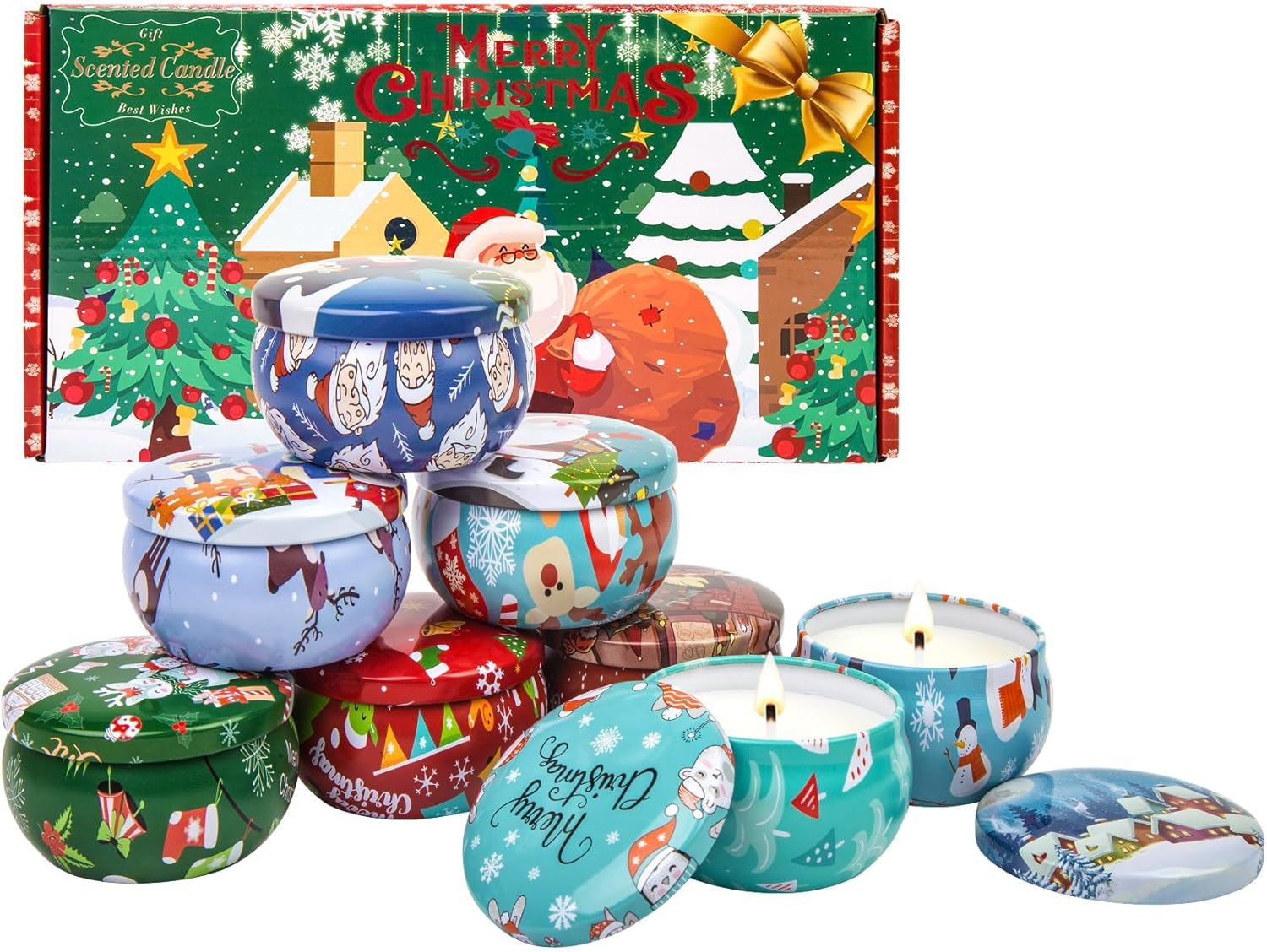 Christmas Scented Candles Gift Box Set 85G X 4, Tin Can, Pure Natural Soy Wax, Aroma Relaxation for Thanksgiving, Valentine'S Day, Mother'S, Birthday, Home Decor & Aromatherapy (Pack of 4)