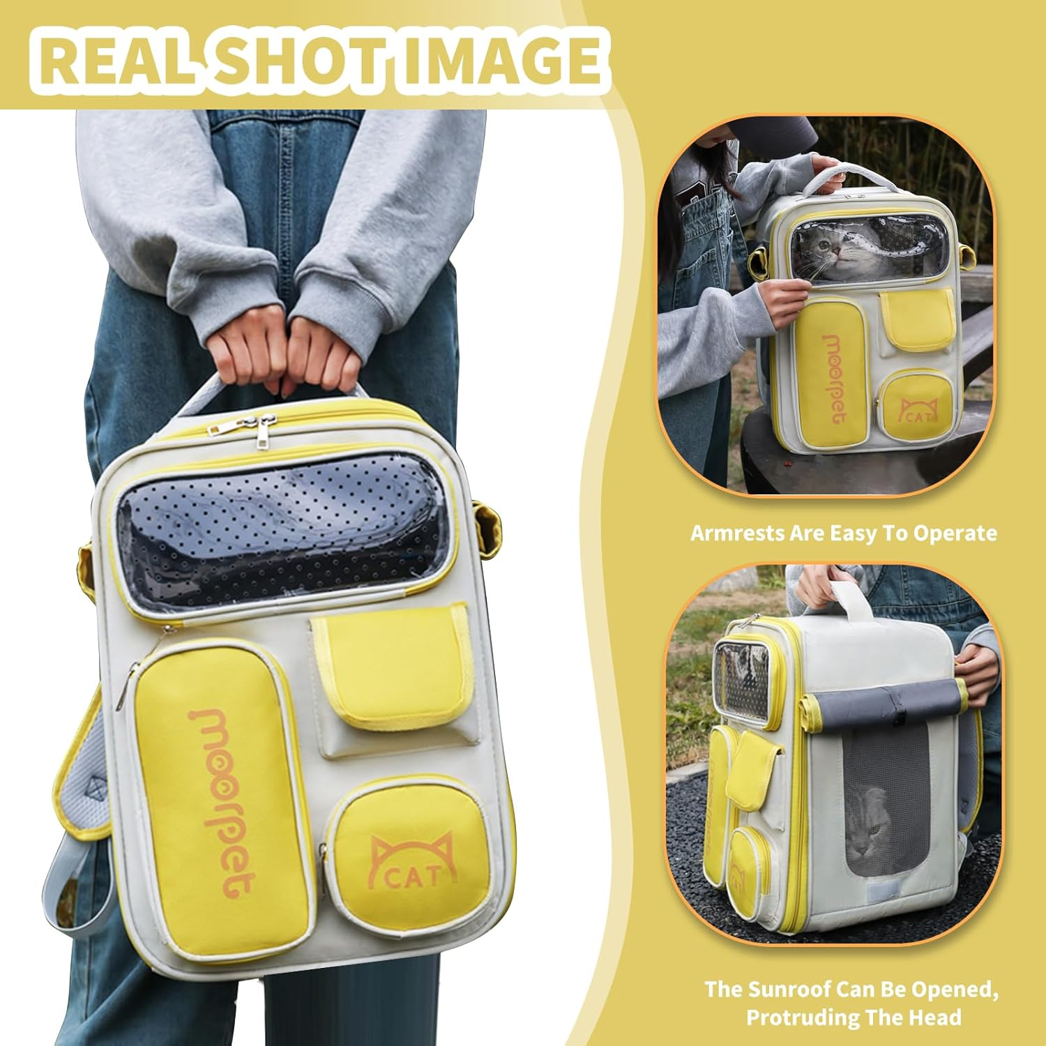 PETCUTE Cat Backpack, Space Capsule Pet Backpack for Small Cats and Dogs, Foldable Dog Carrier Backpack with Inner Safety Lead, Breathable Dog Backpack with Removable Mat image number 6