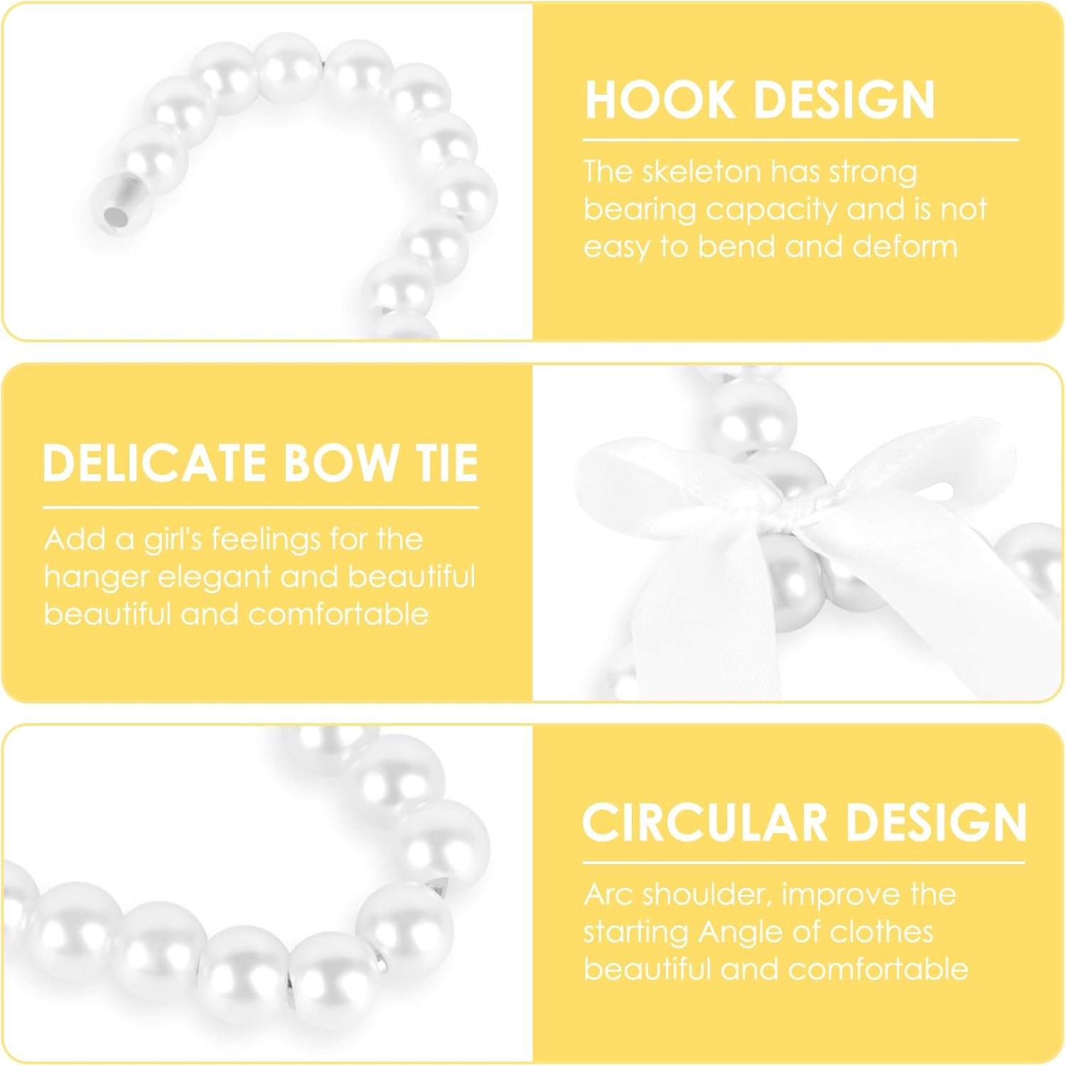 Adorila 10 Pack Pearl Hangers for Kids, Pearl Beads Clothes Hangers, Small Elegant Garment Clothes Hangers for Kids Children Pet Dog (30Cm, White)