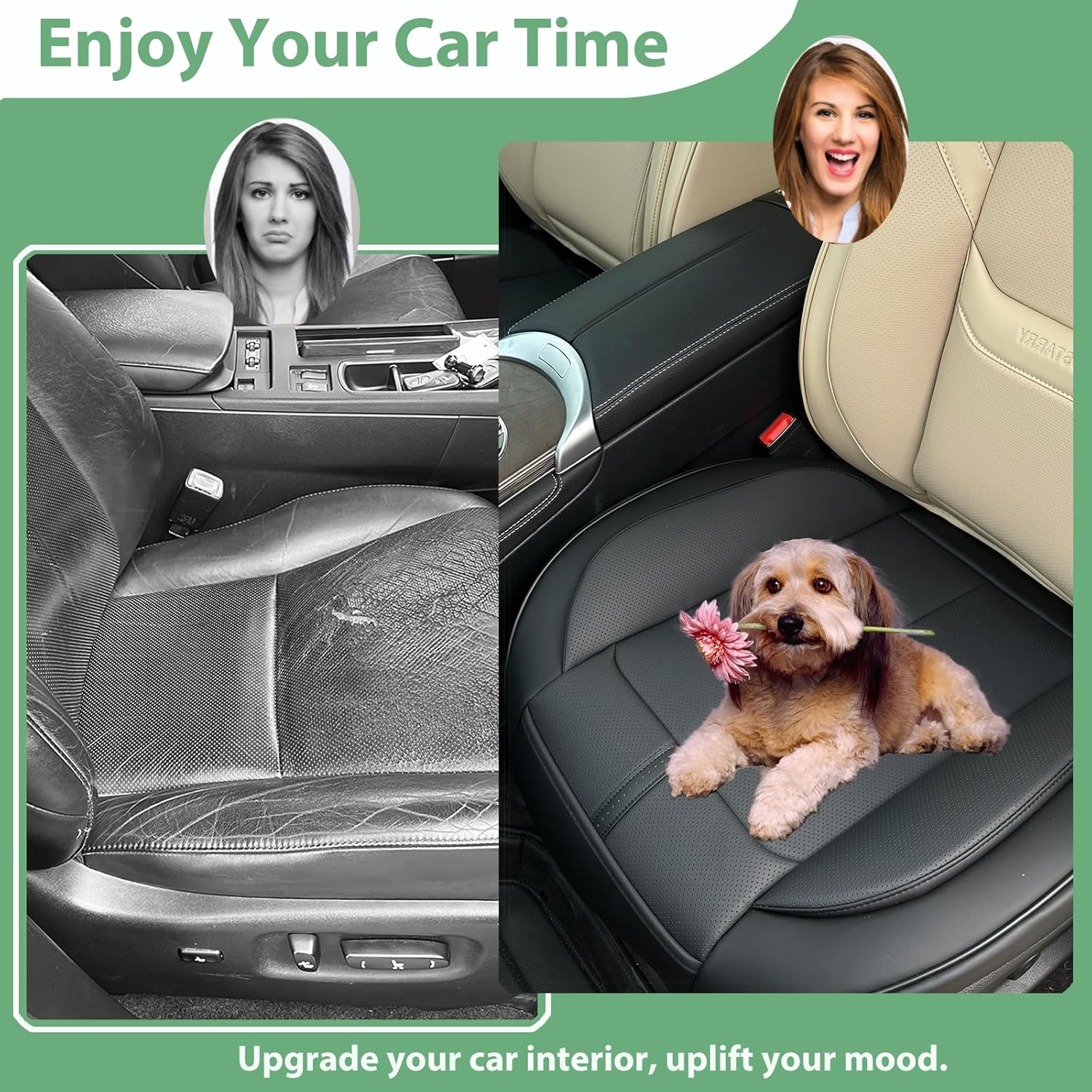 HOMOSTARRY 2 Pack Leather Front Car Seat Cover Bottom Only, Anti-Slip Padded Seat Cushion, Full Wrap Seat Protector with Storage Function Universal Fit for Most Cars, SUV, Pick-Up Trucks (Black) image number 2