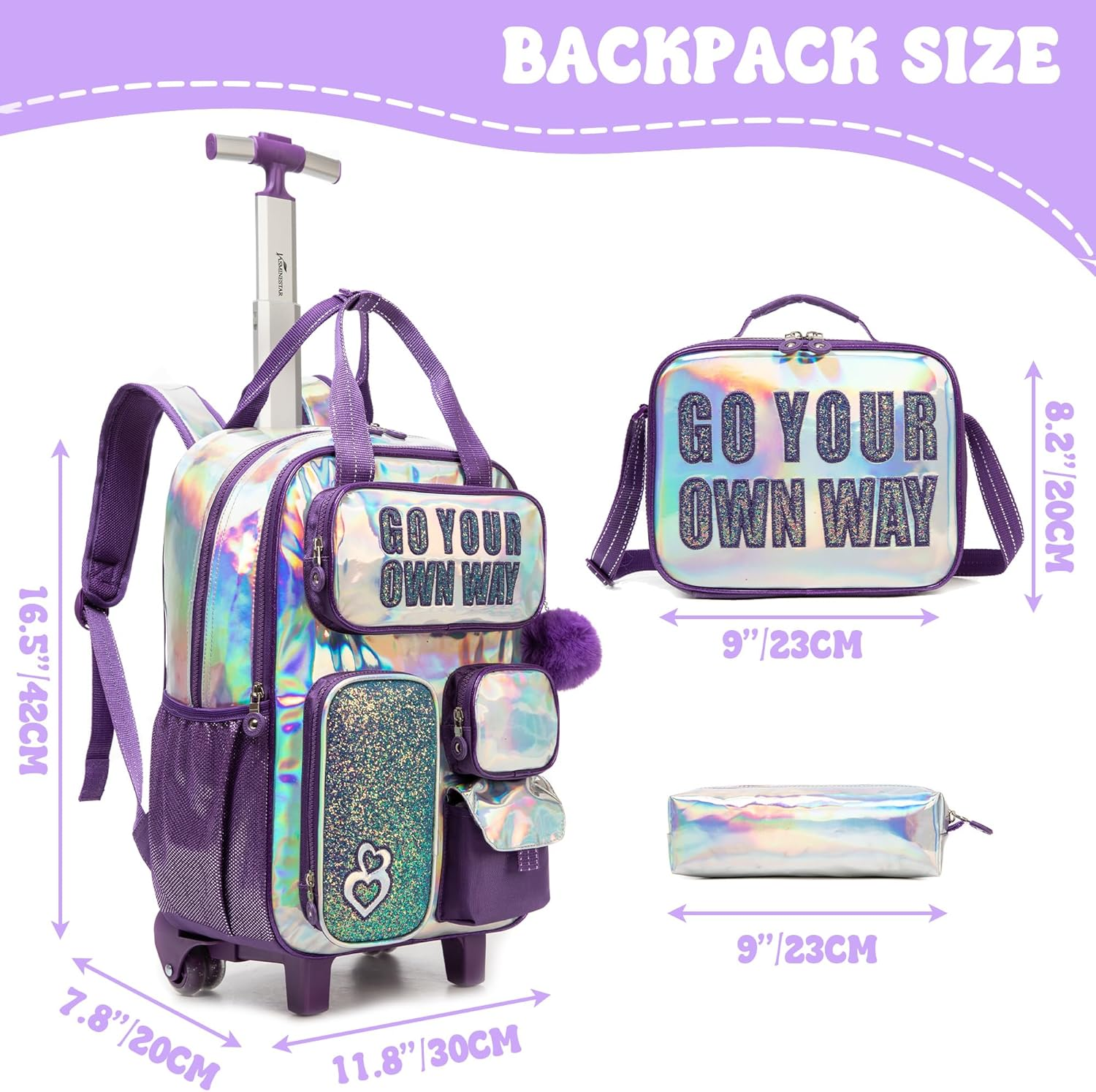 MYHSBYO Rolling Backpack for Girls and Boys Backpack with Wheels Travel Luggage Suitcase image number 4