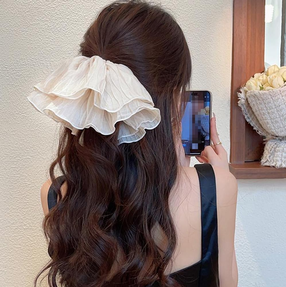 2 Pcs Large Jumbo Hair Scrunchies Oversized Scrunchies Hair Ties Hair Elastics Bands Ponytail Holders for Women Girls(Black and Beige)
