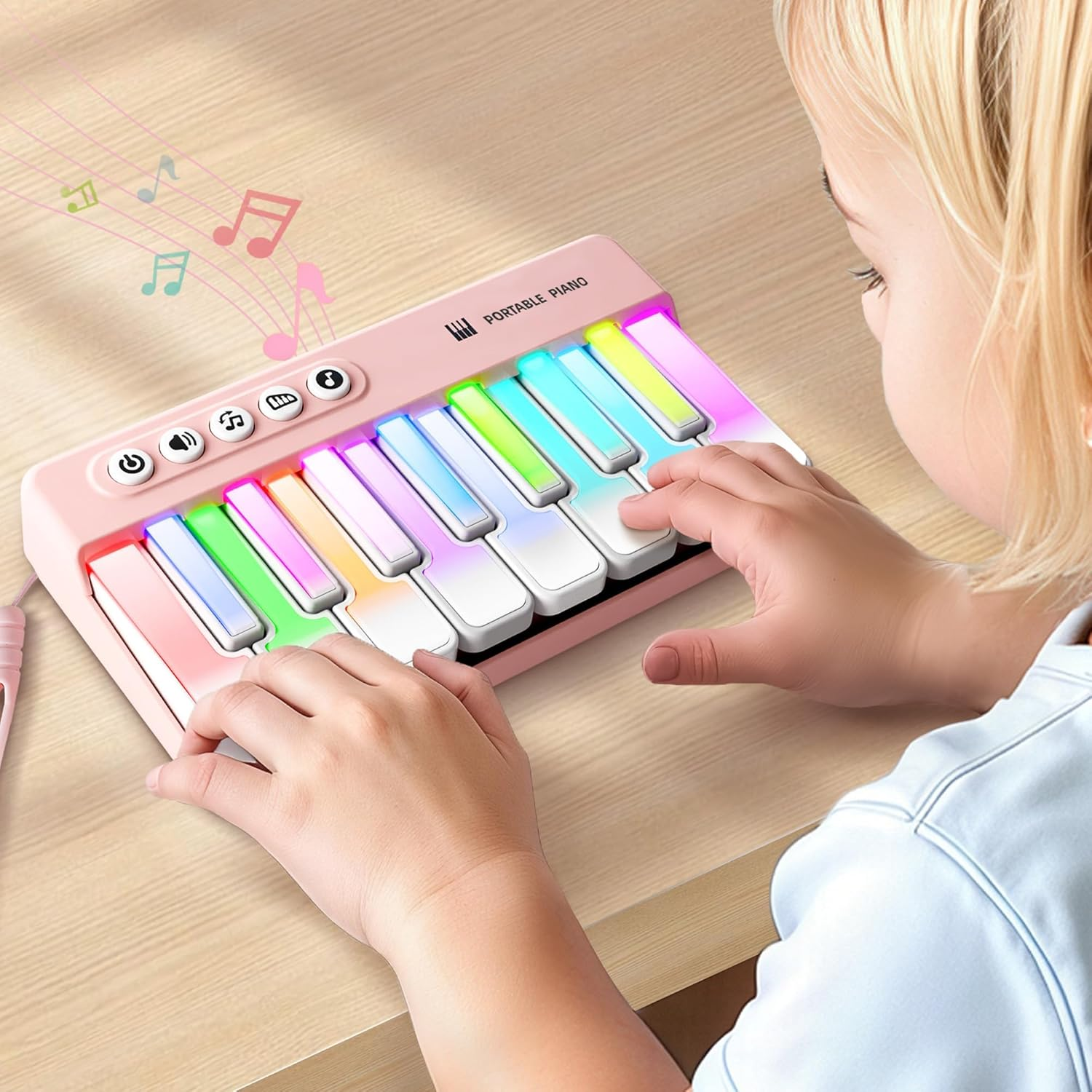 Mini Piano Keyboard for Toddlers, Baby Piano Musical Toy W/ Adjustable Volume and Lights, 15 Melodies, Learning Mode, 3 Sound Effects &ndash; Portable Kid Pianos Toy Christmas for Baby, Toddler, Kid, Adults