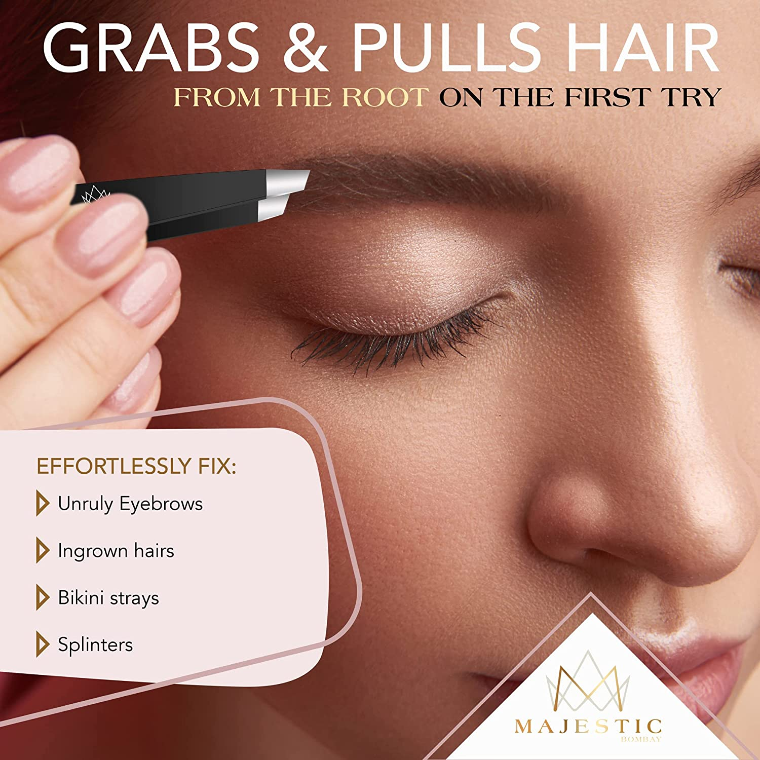 Majestic Bombay Slant Tweezers for Women and Men &ndash; Splinter Ticks, Facial, Eyebrows and Ingrown Hair Removal&ndash;Sharp, Needle Nose, Surgical Tweezers Precision Best Tweezers for Chin Hair and Plucking image number 6