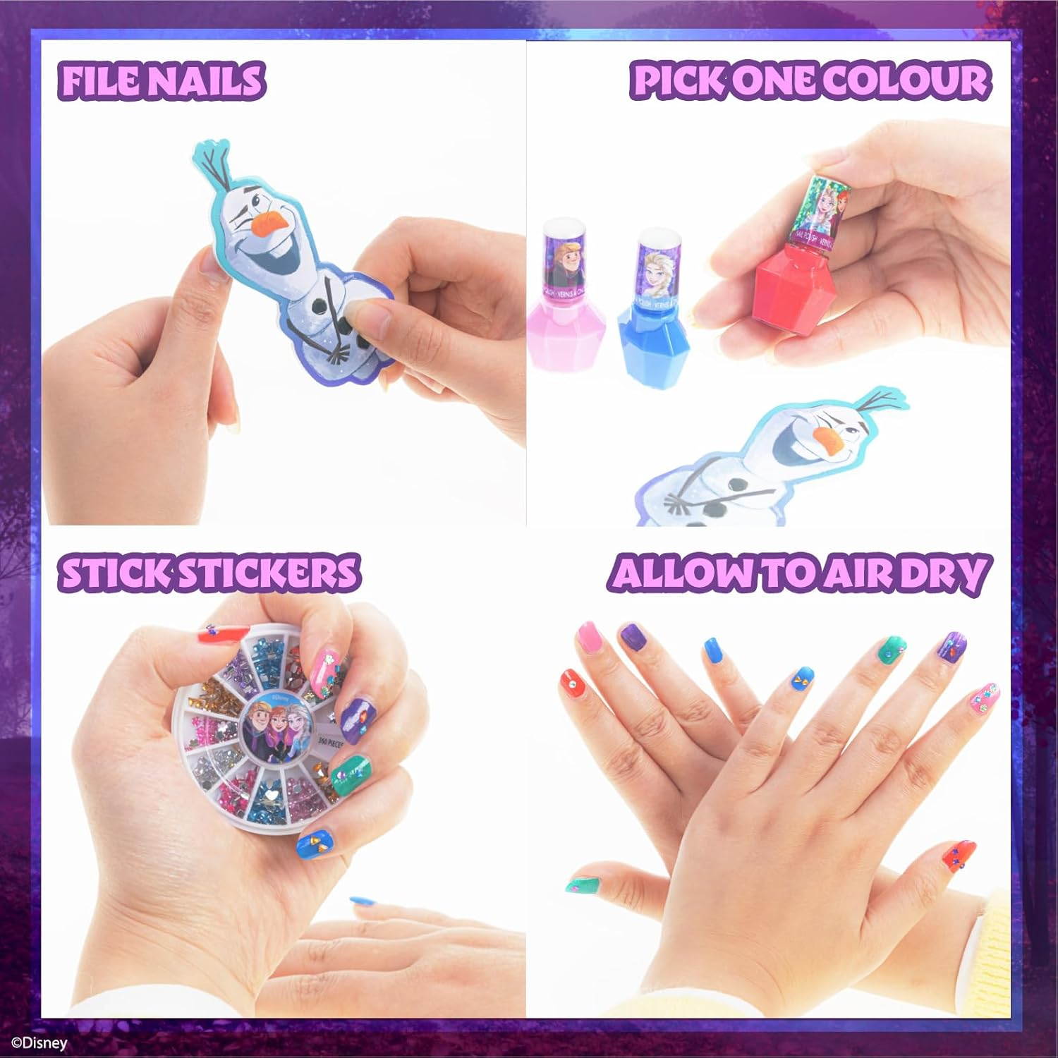 Townley Girl Disney Frozen - Non-Toxic Peel-Off Nail Polish Set with Shimmering and Opaque Colours with Nail Gemstones for Girls 3 Years Old, Perfect for Parties, Make-Up, 18 Pieces image number 2