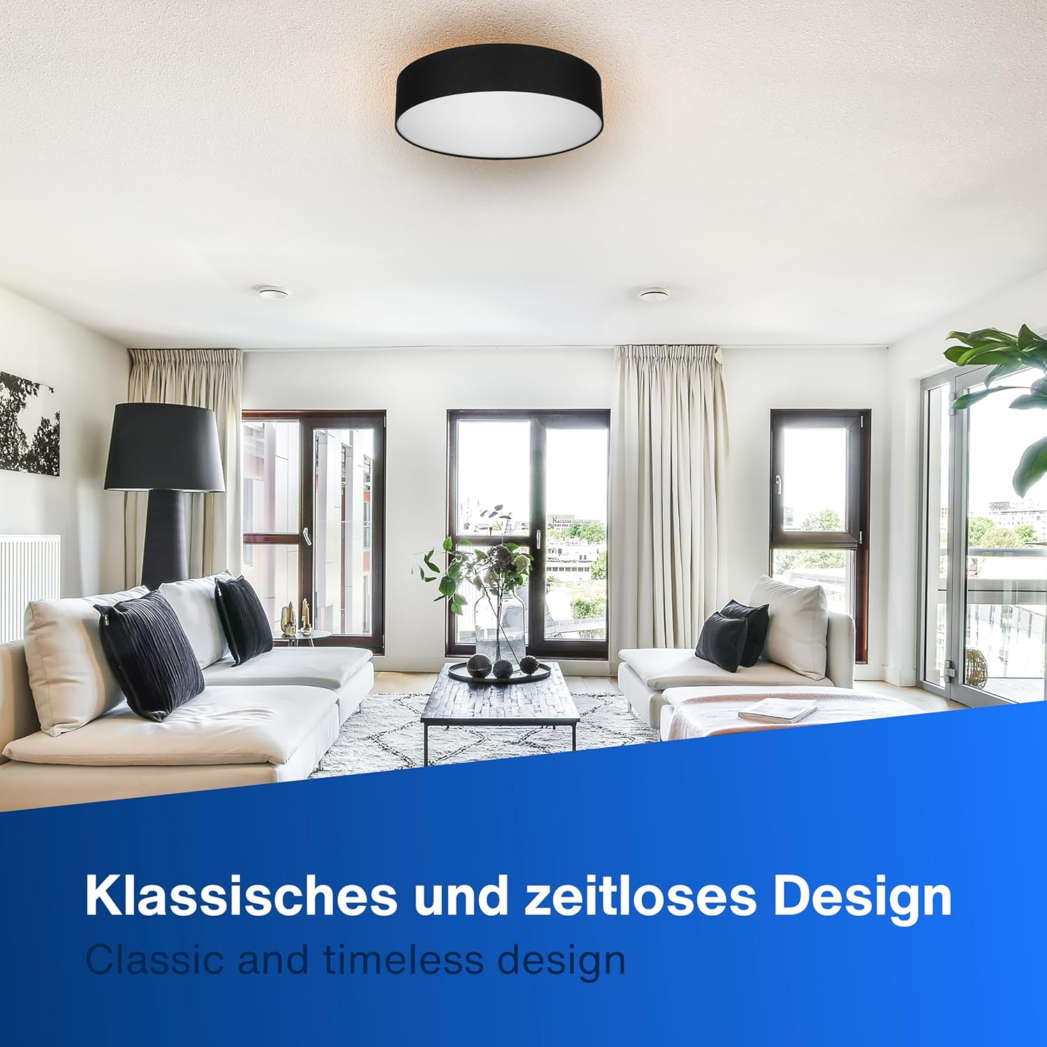 REV LED Ceiling Light, Ceiling Light for Bedroom, Living Room and Kitchen, round 30 Cm with Fabric Shade in Vintage Look, Taupe image number 4