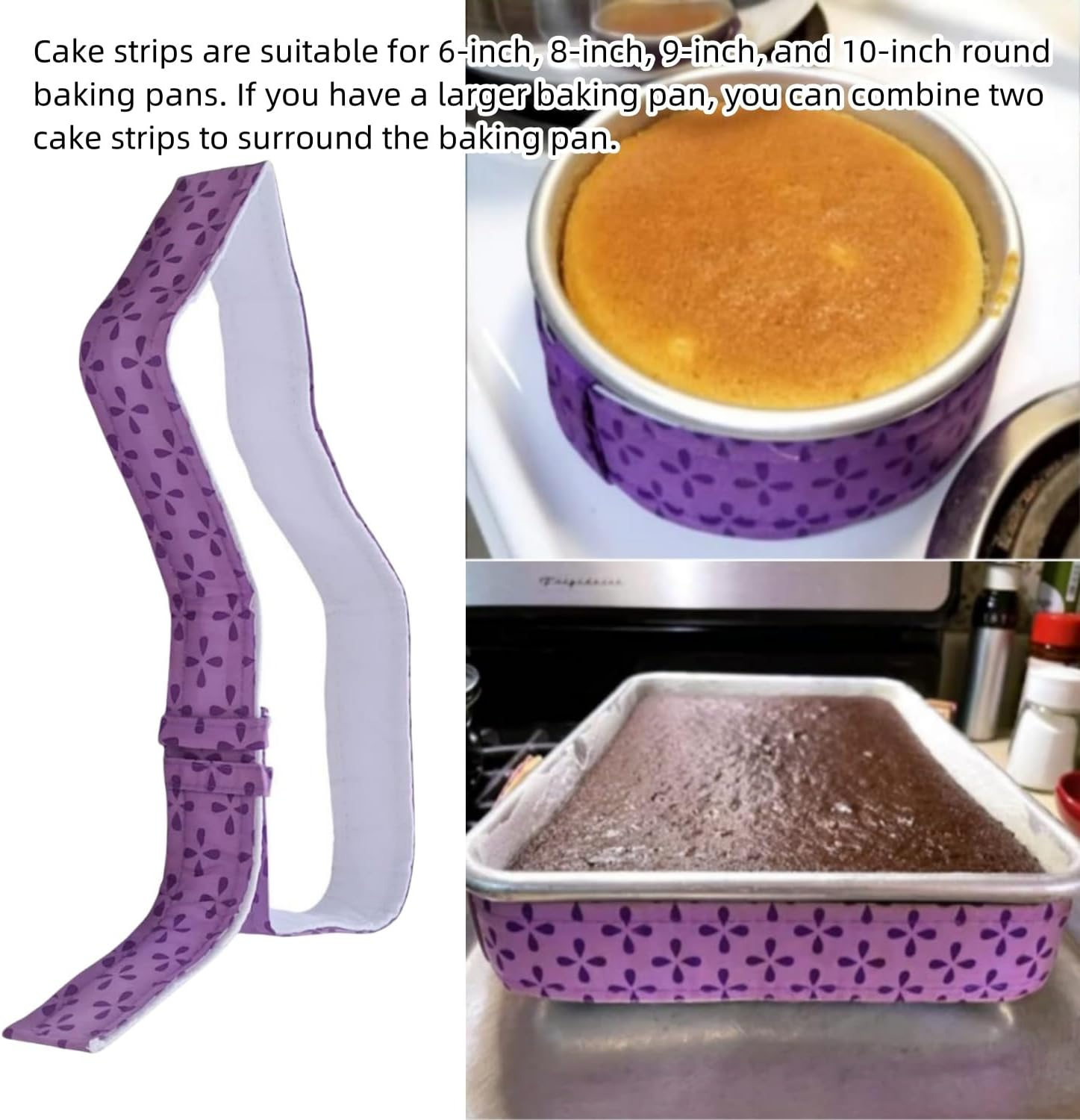 4Pcs Bake Even Strip, Cake Pan Dampen Strips, Baking Tray Protection Strap for Even Baking, Reusable Cake Pan Baking Strips for Home Kitchen Baking Supplies image number 5