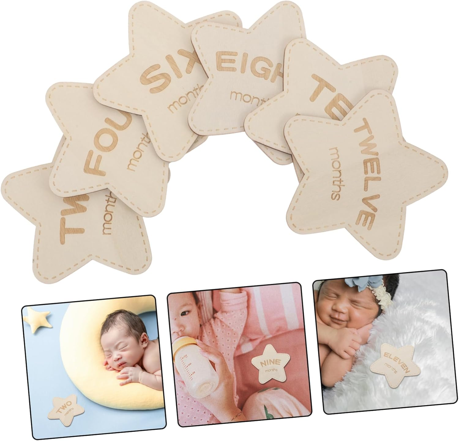 6Pcs Wooden Star Plaque Newborn Commemorative Sign Monthly Marker Keepsake Props for Photography image number 1