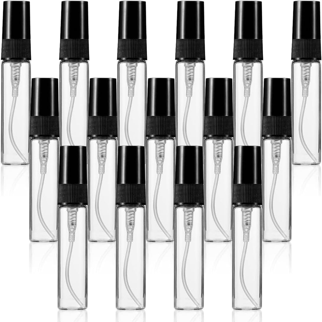 KIRZAX Pack of 15 5 Ml Perfume Atomiser Spray Bottles, Perfume Atomiser Glass, Spray Bottle, Mini Spray Bottle, Perfume Transparent Refillable, for Perfume, Lotion, Personal Care Products and Travel