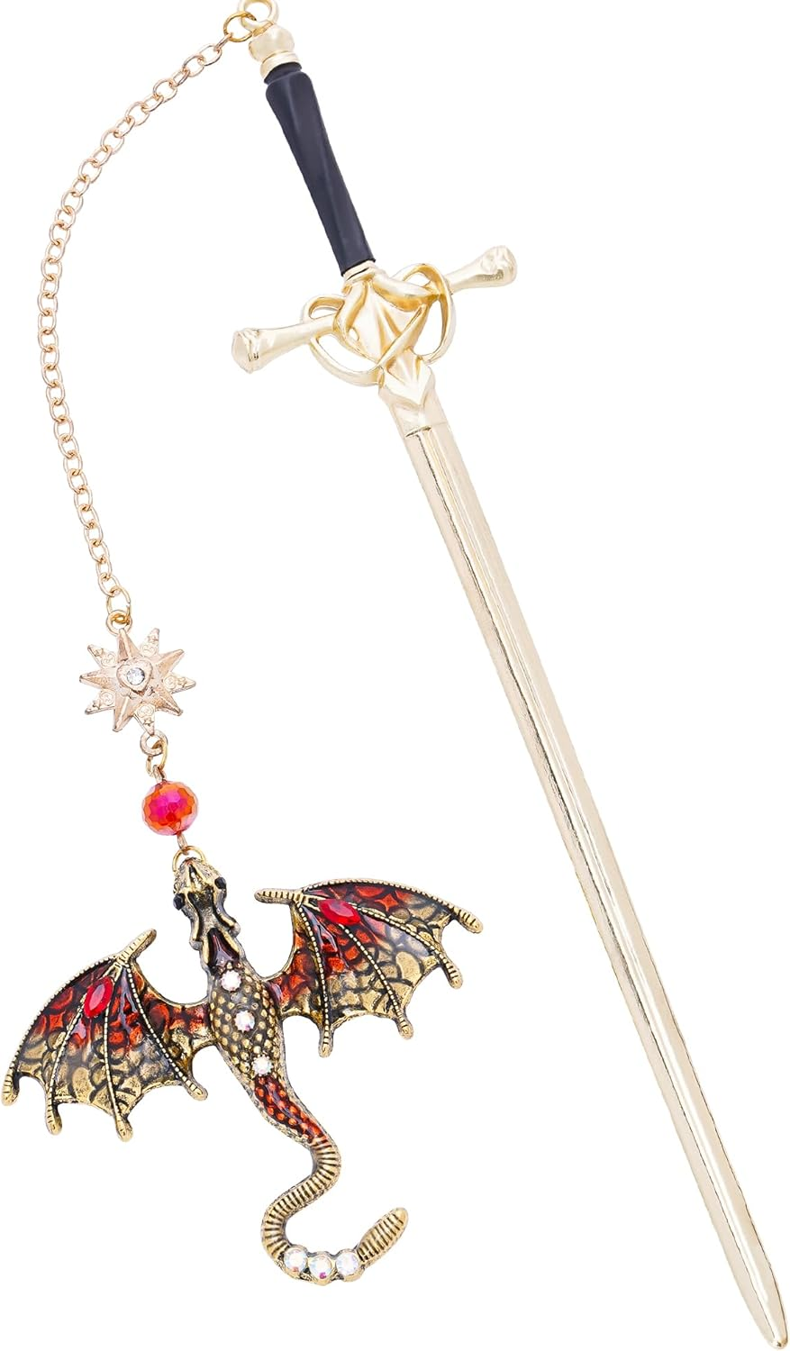 Fantasy Dragon Sward Bookmark - Cool Fourth Wing Page Marker Unique Personalized Tassel Metal Pendant Antique Gold Green Bookmarks Reading Gift Men Birthday Teacher Friend Thank Christmas