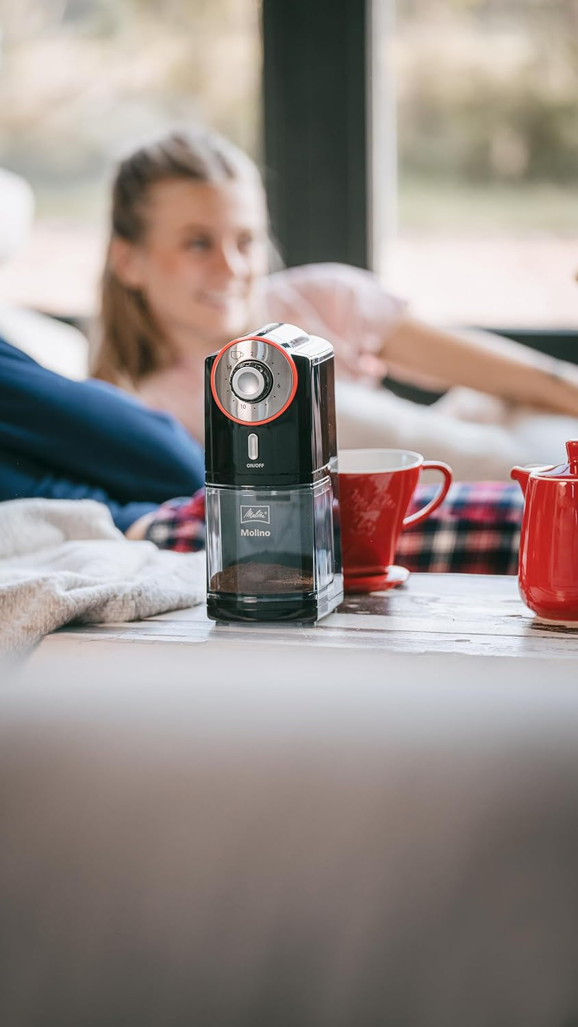 Melitta Molino Coffee Grinder, 1019-01, Electric Coffee Grinder, Flat Grinding Disc, Black/Red image number 2