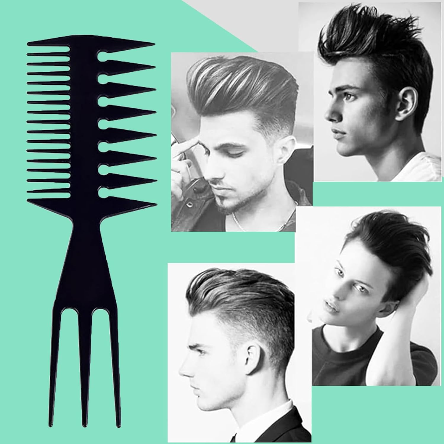 Pack of 2 3-In-1 Plastic Combs, Antistatic Double Sided Detangling Wide Tooth Comb Side Parting Professional Retro Hairstyle Comb Styling Tool image number 5