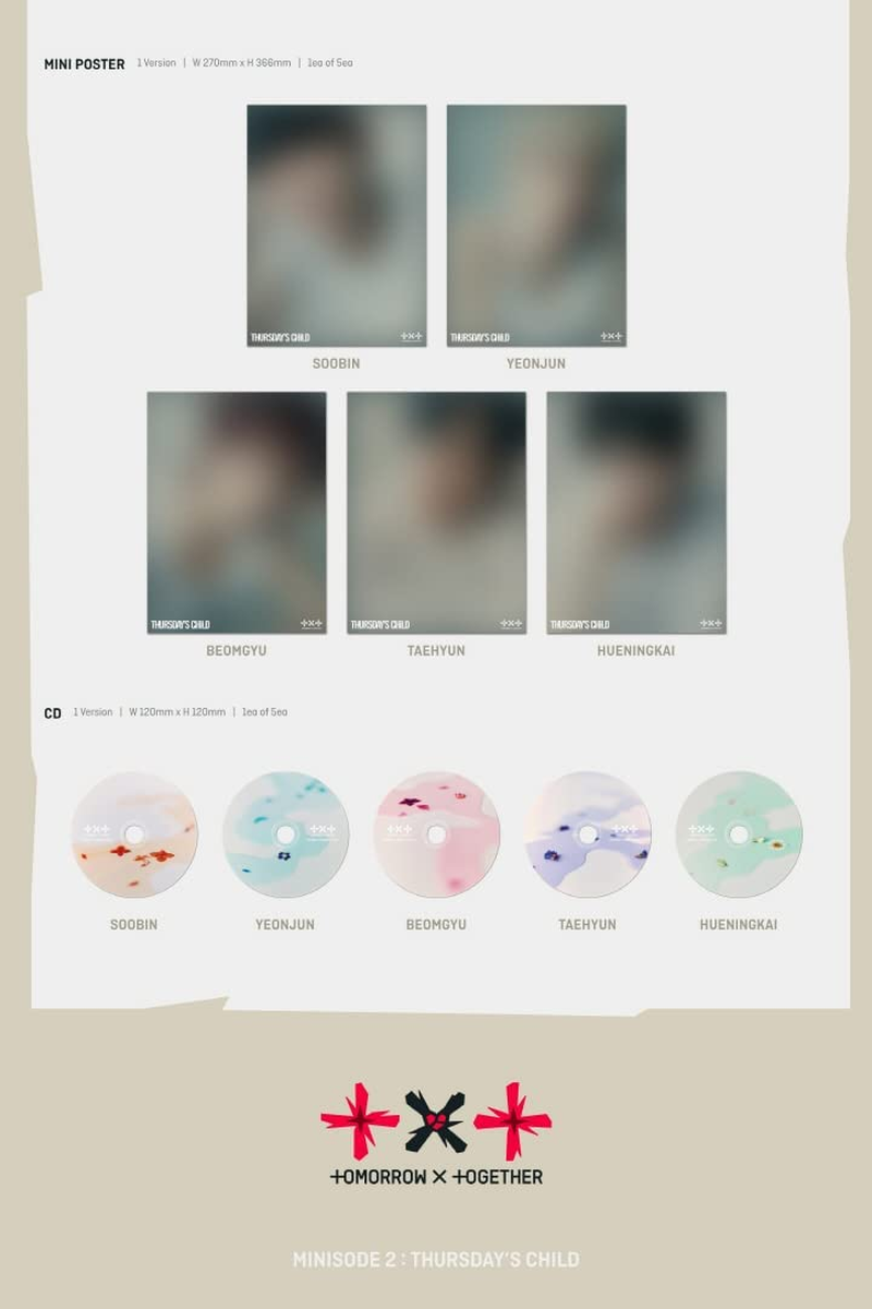 TXT Minisode 2 : Thursday'S Child 4Th Mini Album Tear Version Random Cover Cd+24P Photobook+2Ea Sticker+1P Photocard+1P Postcard+1P Mini Poste on Pack+Tracking Sealed image number 1