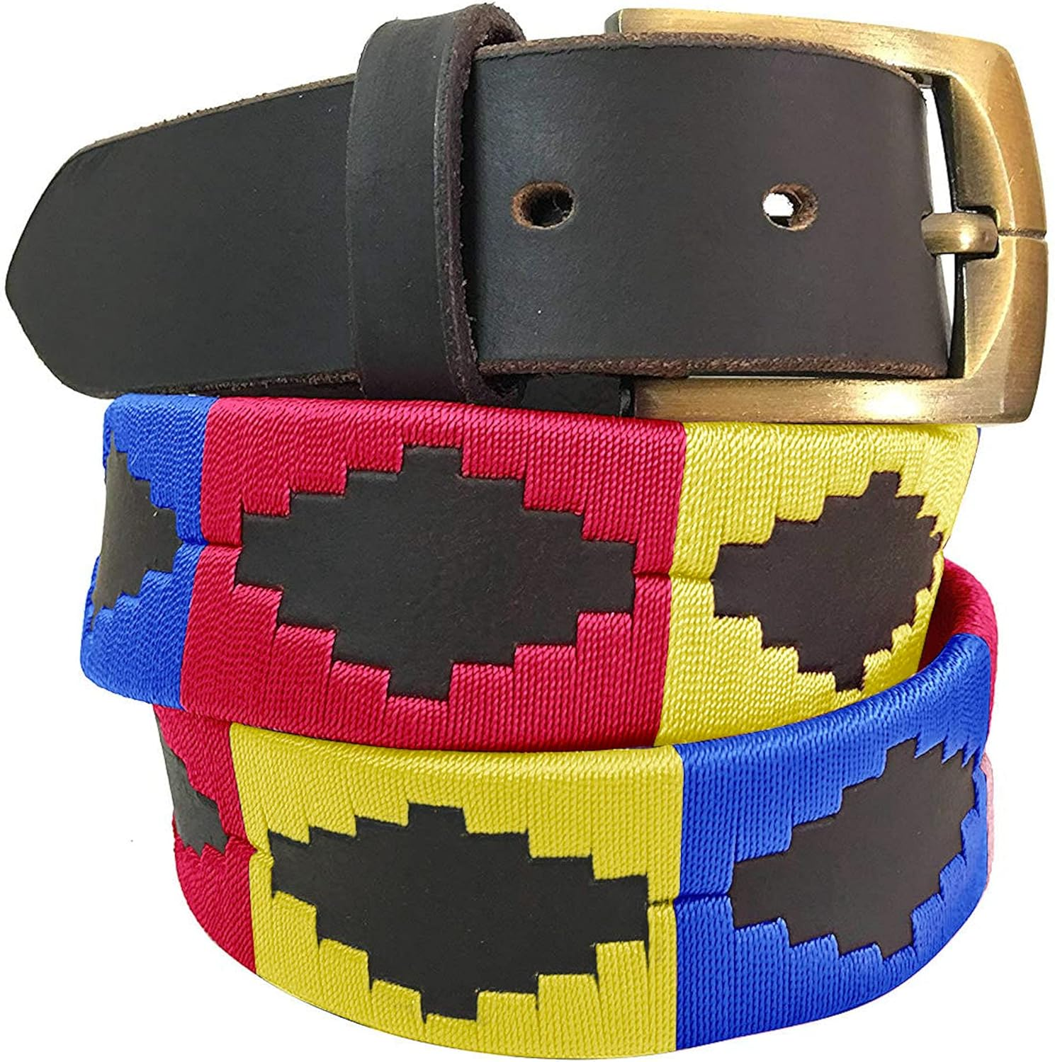 CARLOS DIAZ Mens Womens Unisex Argentinian Brown Leather Embroidered Polo Belt (105 Cm/ 38 Inches) image number 2