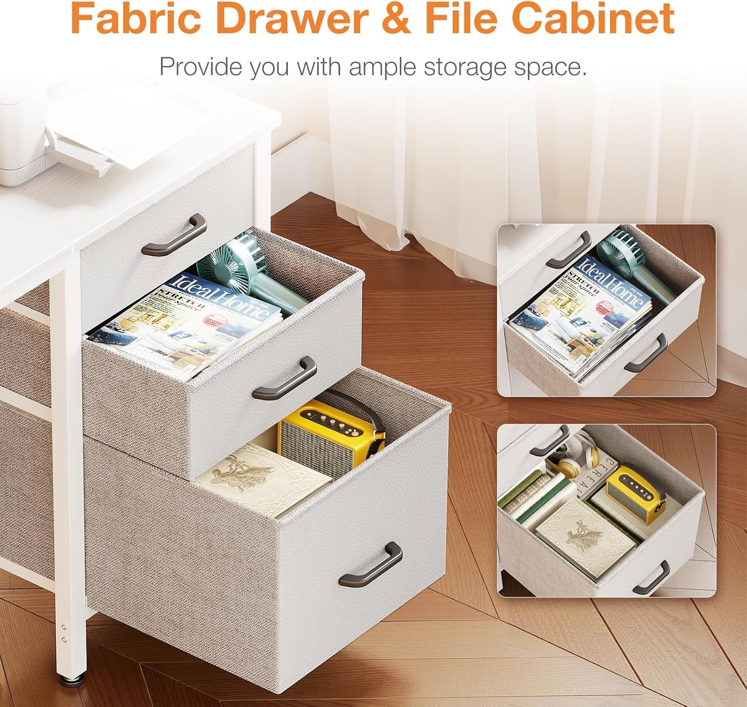 ODK 48Inch Computer Desk with 3 Drawers Reversible,Home Office Desk with Stable Metal Structure&Headphone Hooks, Computer Gaming Table for Writing Study Working, 120 * 48 * 75.7Cm,White image number 4