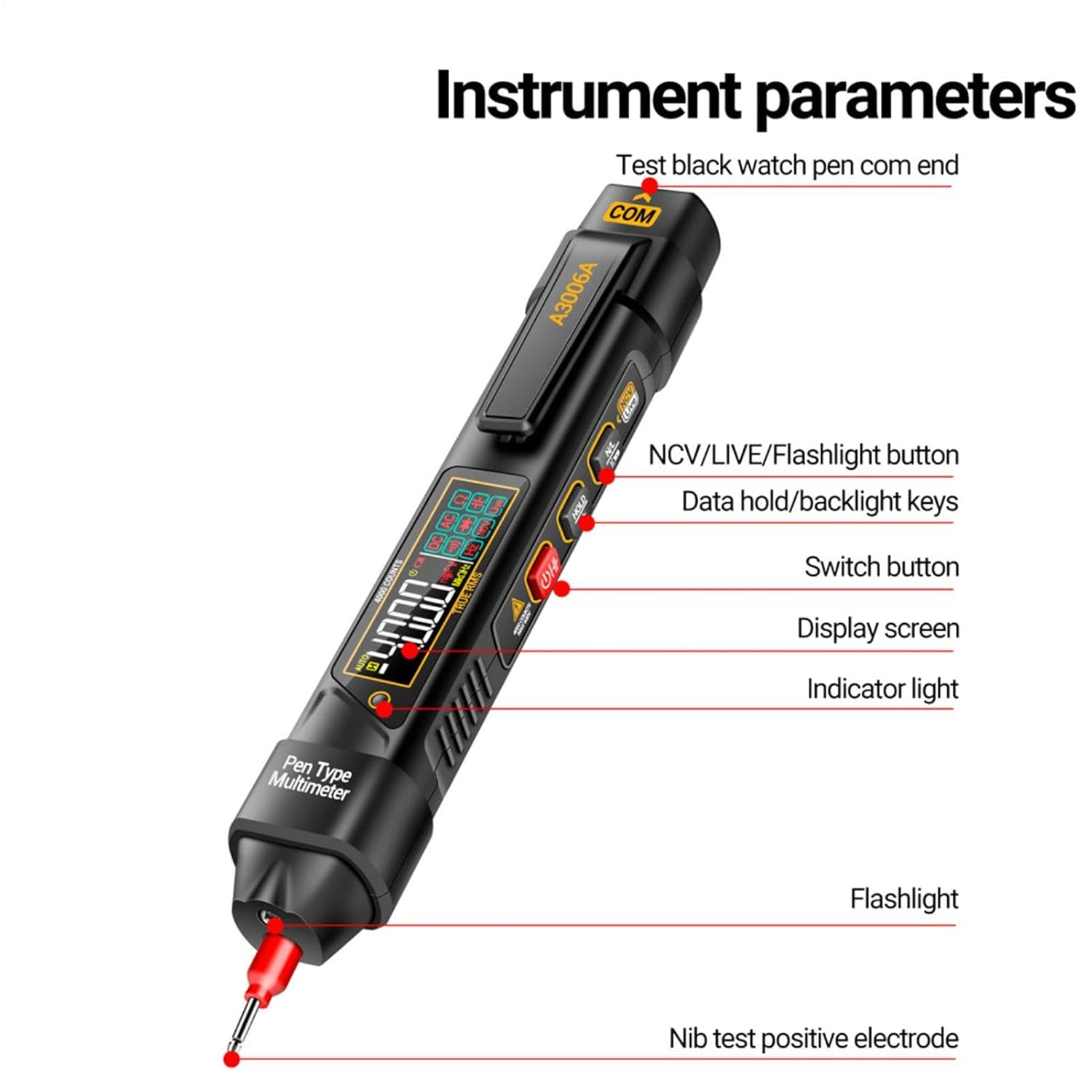 Rrlihjgu Electrical Multimeter - Pen Type Intelligent Multimeter,4000 Counts LCD Display Voltmeter Pen Test Multimeter Measure AC DC Voltage Resistance Diode for Electrician Tools image number 6