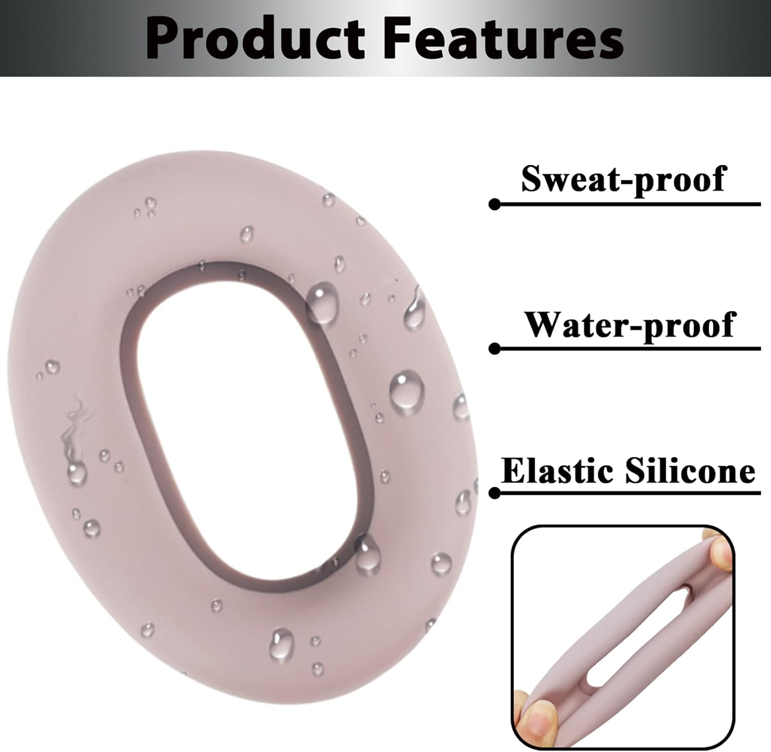 Adhiper 3Sets Silicone Sweat Case Cover for Sony WH-1000XM5 Headphones, XM5 Covers Accessories Silicone Ear Pads Covers & Headband Cover & Ear Cups Protector, Washable & Sweatproof - Smoky Pink - Off White image number 7