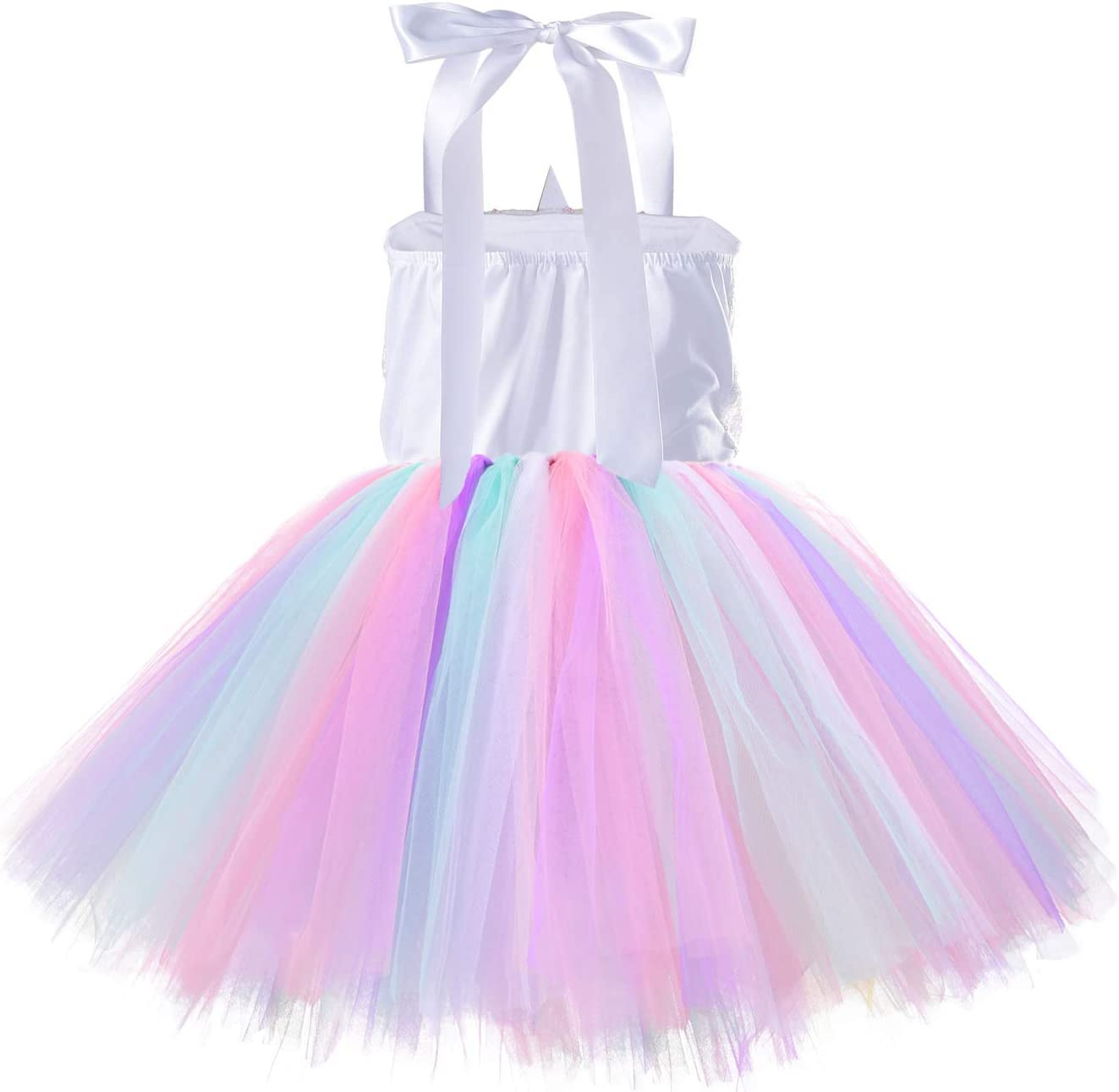 AUTOWT Sequin Unicorn Dress for Girls with Headband, Rainbow Tutu Dress for Birthday Pageant Christmas Party Dance Princess Costumes image number 4