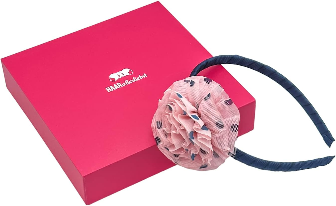 Haarallerliebst Hair Hoop (Tulle with Dots, Blue Pink) for Girls with Storage Box
