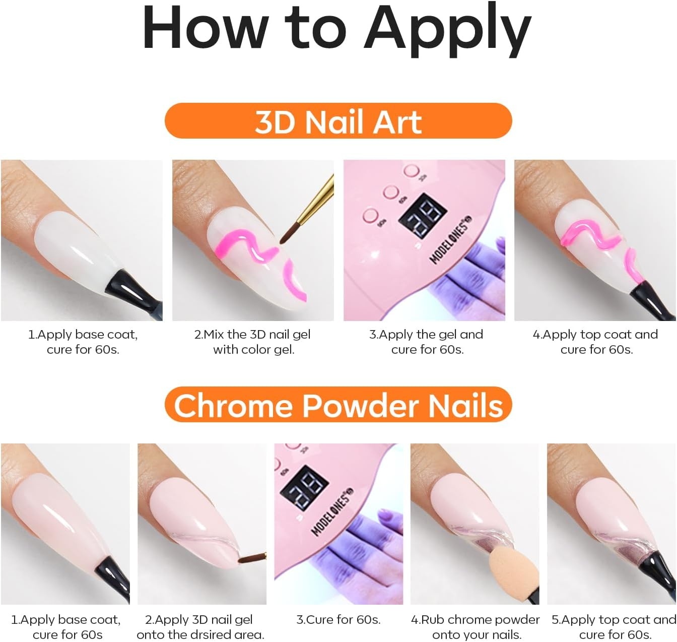 Modelones 3D Nail Gel Kit, Gel Nail Art 3D Sculpting Gel with Nails Art Brushes for Chrome Powder for Nails and Rhinestones for DIY at Home & Salon, 9G No Wipe Needed image number 4