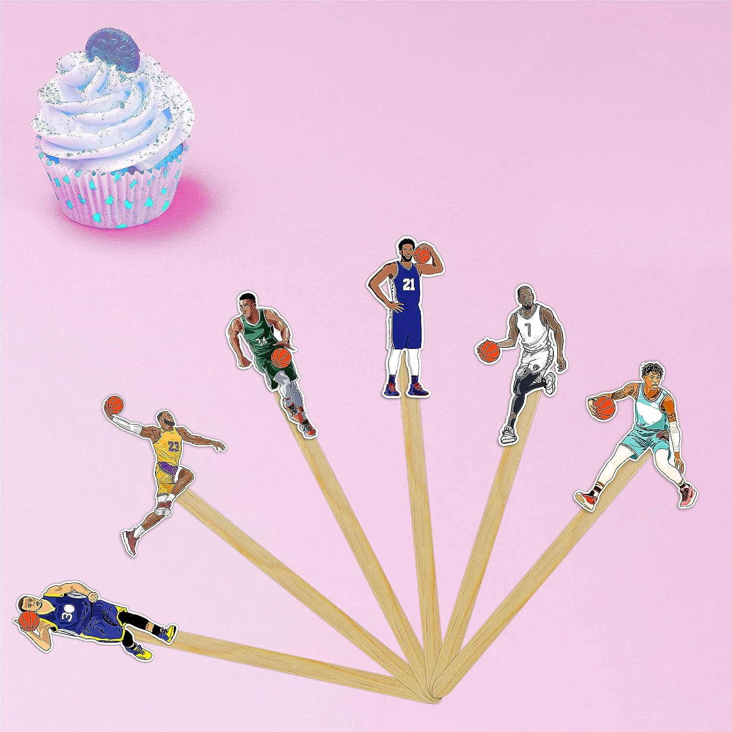 Basketball Cupcake Toppers &ndash; Fun & Sporty Party Decorations for and Adults | Perfect for Hoops-Themed Birthdays, Games, and Celebrations image number 1