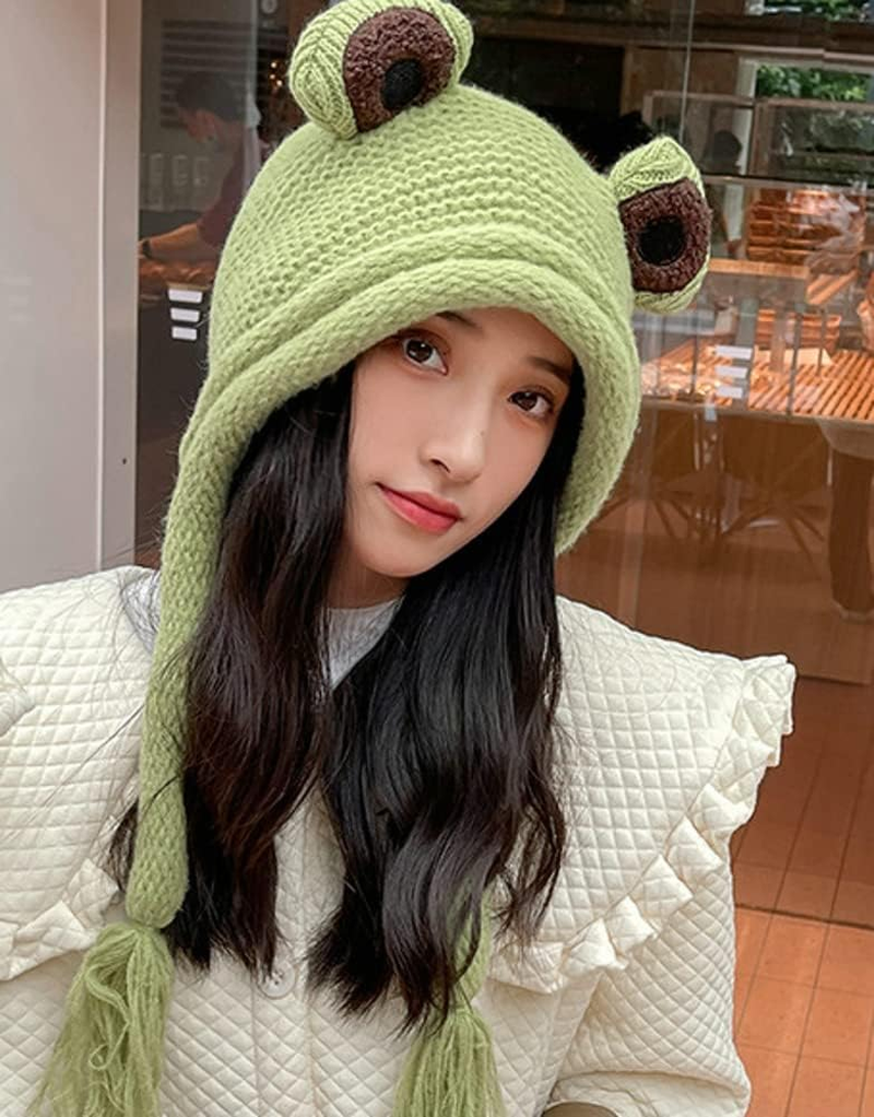 Women Cute Animal Beanies Hat Winter Stretch Cable Knit Soft Warm Hats for Students Girls - Beige image number 6
