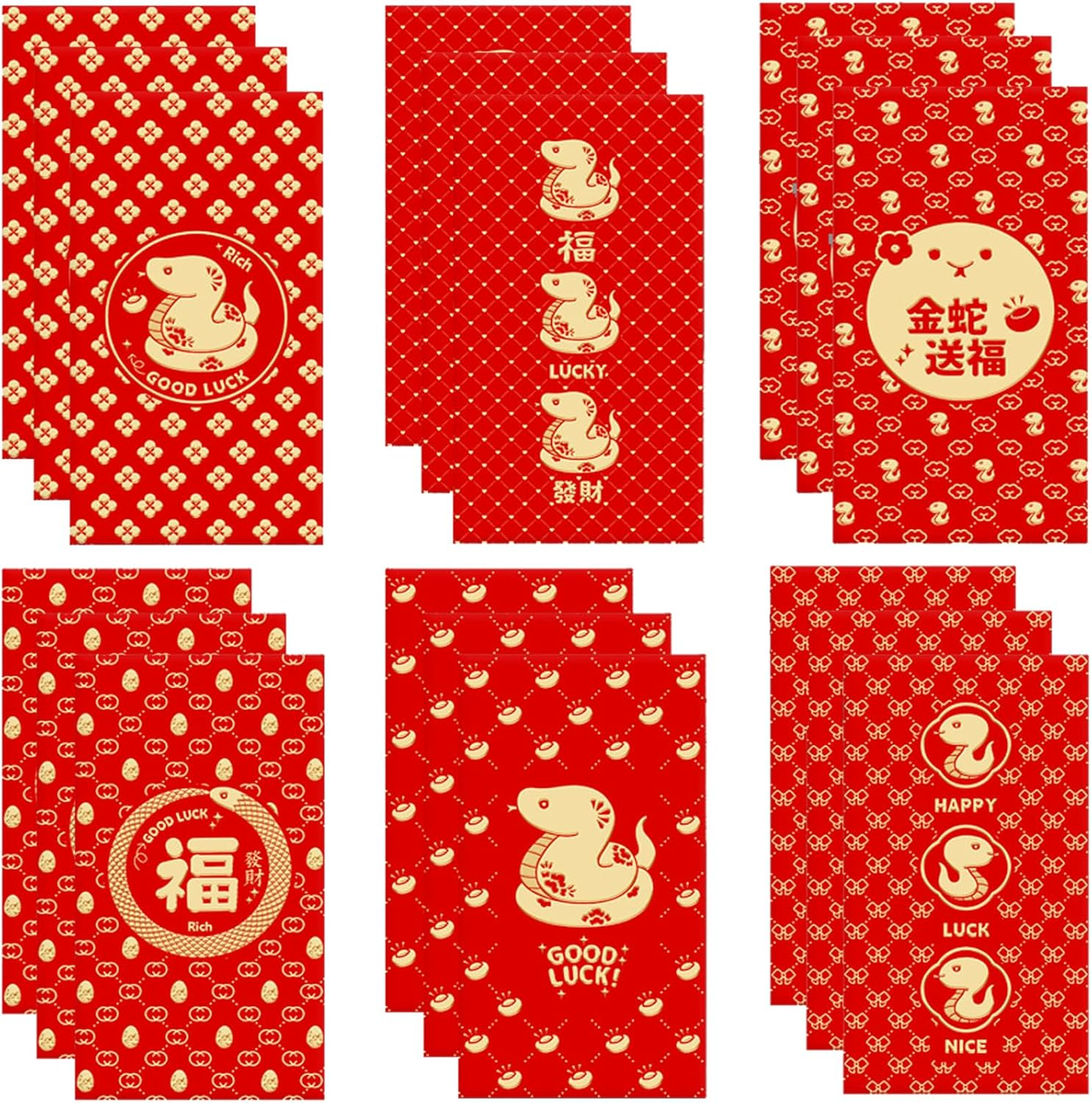 Yqqzqchinese Hongbao,18Pcs Red Envelope Paper Pocket,Lucky Money Envelope Chinese Traditional Red Pocket