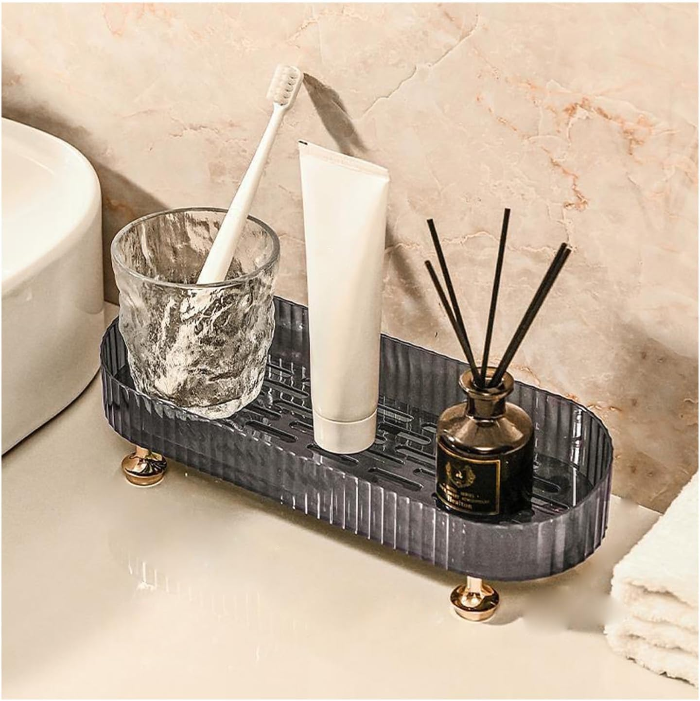 Makeup Perfume Organizer Tray, Small Bathroom Trays for Counter, Decorative Perfume Holders, Vanity Make up Organizer for Skincare and Cosmetics (Clear)