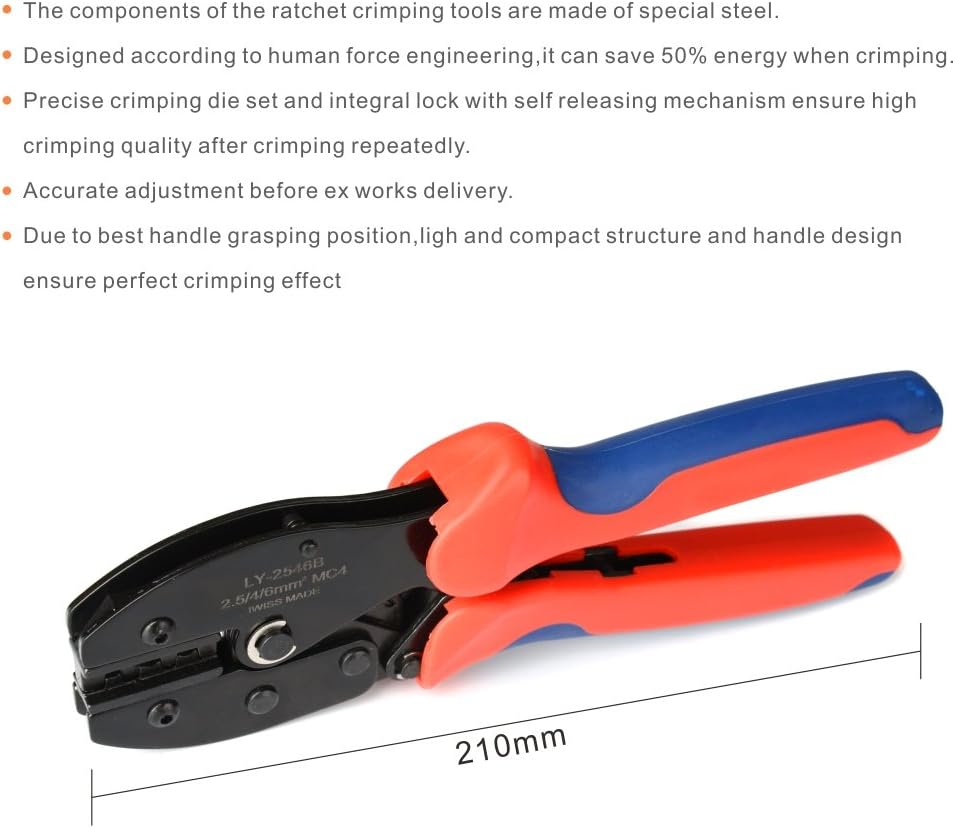 IWISS MC4 Solar Connector Crimping Tools for AWG14-10 2.5/4/6Mm2 Solar Panel PV Cable image number 2