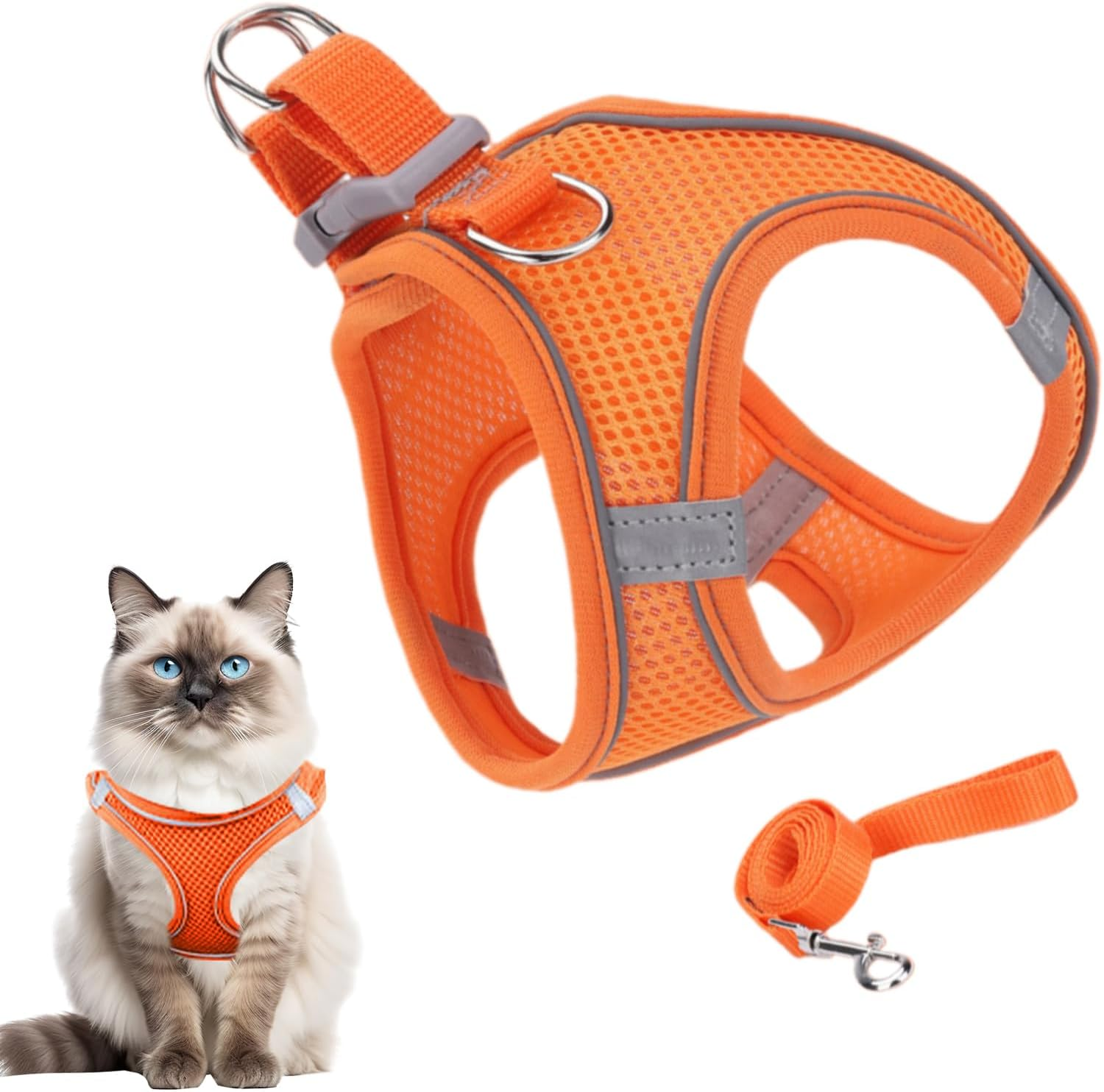 Escape Proof Cat Harness | Soft Reflective Mesh Vest Harness and Lead - Puppy Collar Pet Supplies for Small Medium Large Animals Travel Backpack Outdoor Hiking
