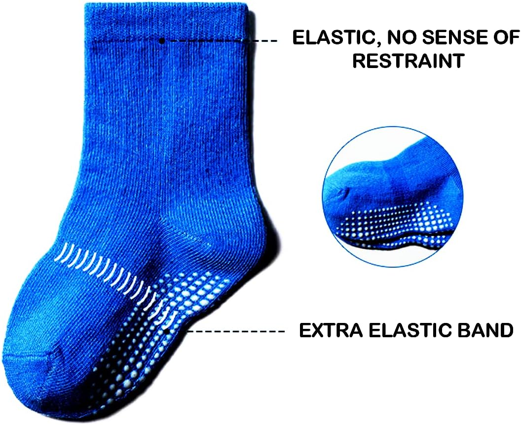 14 Pairs Baby Non Slip Toddler Socks, Soft Cotton Kid Crew Socks for 6-12 Months/1-3/3-5/ Years Old Boys Girls Kids Children Breathable Infant Ankle Socks with Grips for Baby Boy Girl