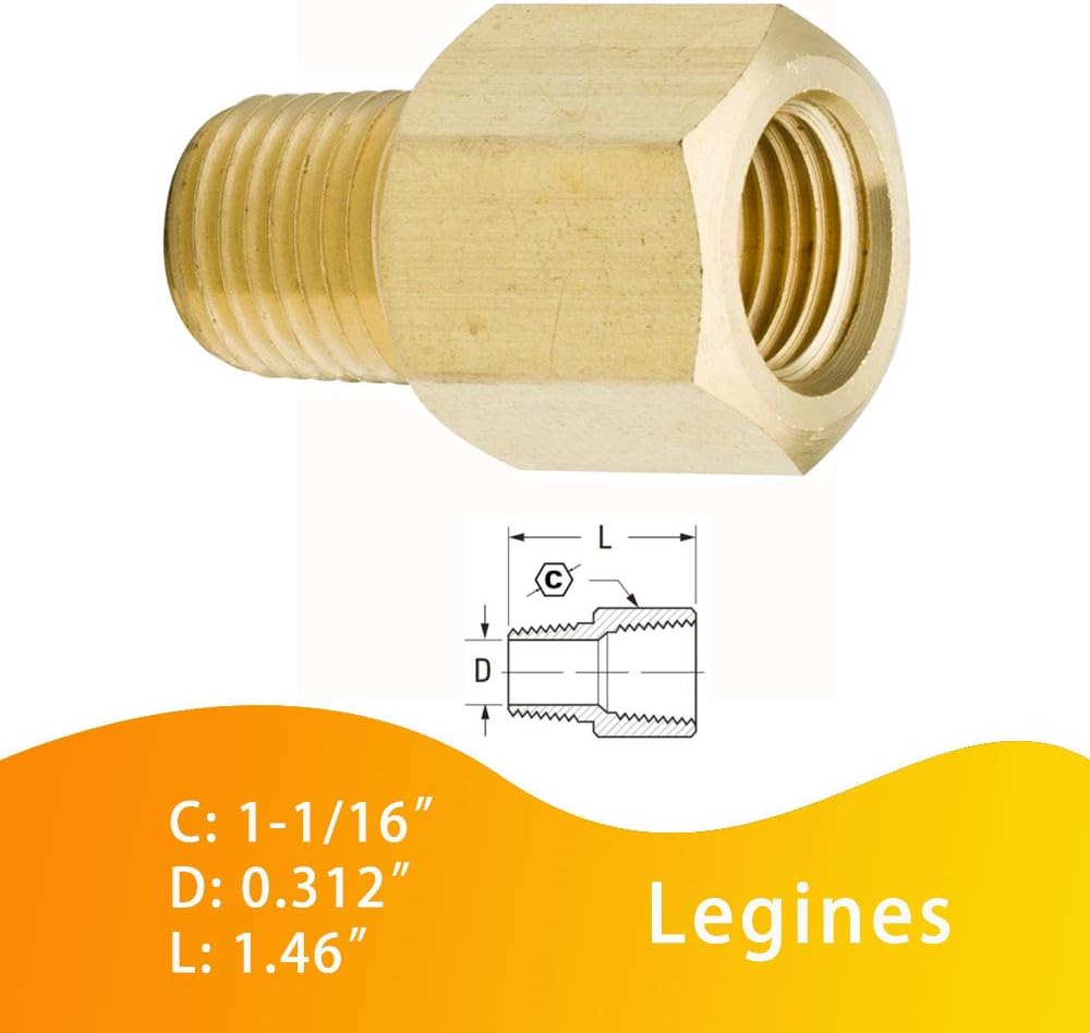 Legines Brass Reducing Pipe Fitting, Reducer Adapter, 1/2" NPT Female to 1/4" NPT Male (Pack of 2) image number 1