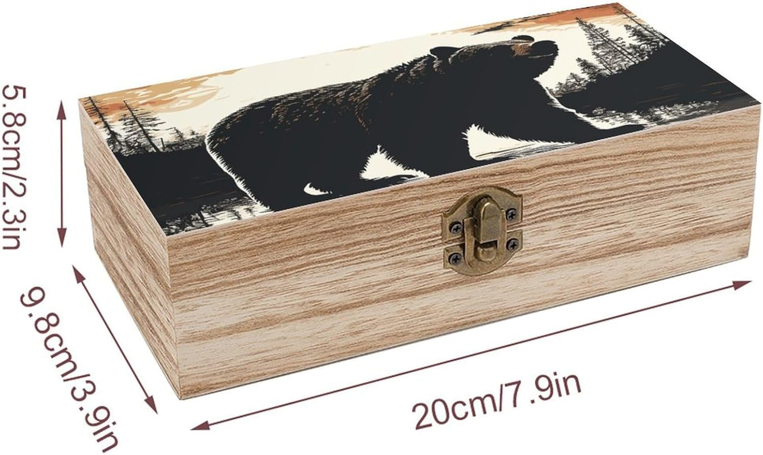 Bear Silhouette Wooden Box Wood Wedding Keepsake Boxes with Lids Small Decorative Boxes Lightweight Wooden Memory Storage Box for Crafts Keepsakes Jewelry Photo Letter Storage image number 1