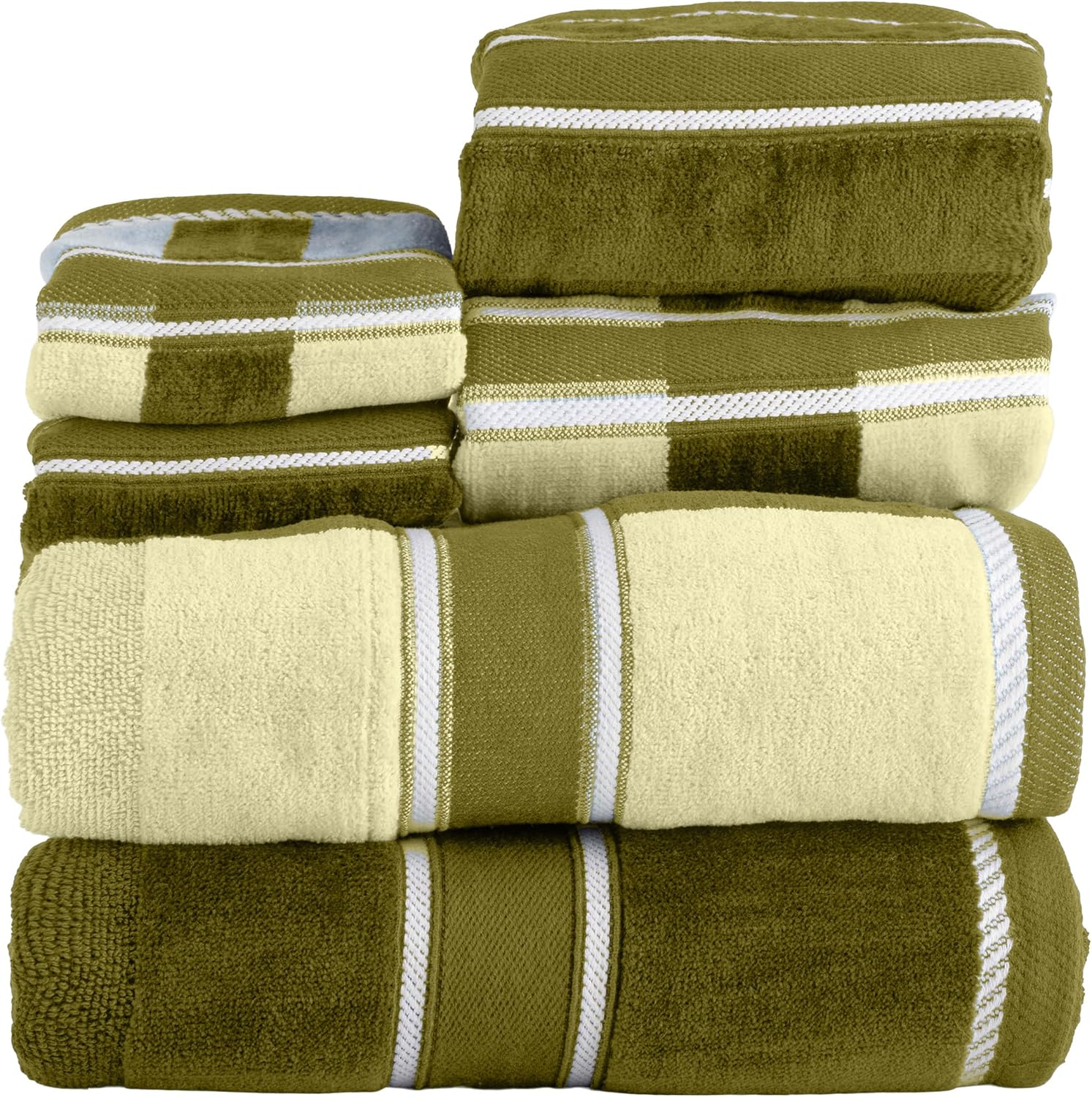 Lavish Home 6-Piece Bath Towels Set - Oakville Beige-Striped 100% Cotton Velour Set with 2 Bath Towels, 2 Hand Towels, and 2 Washcloths By