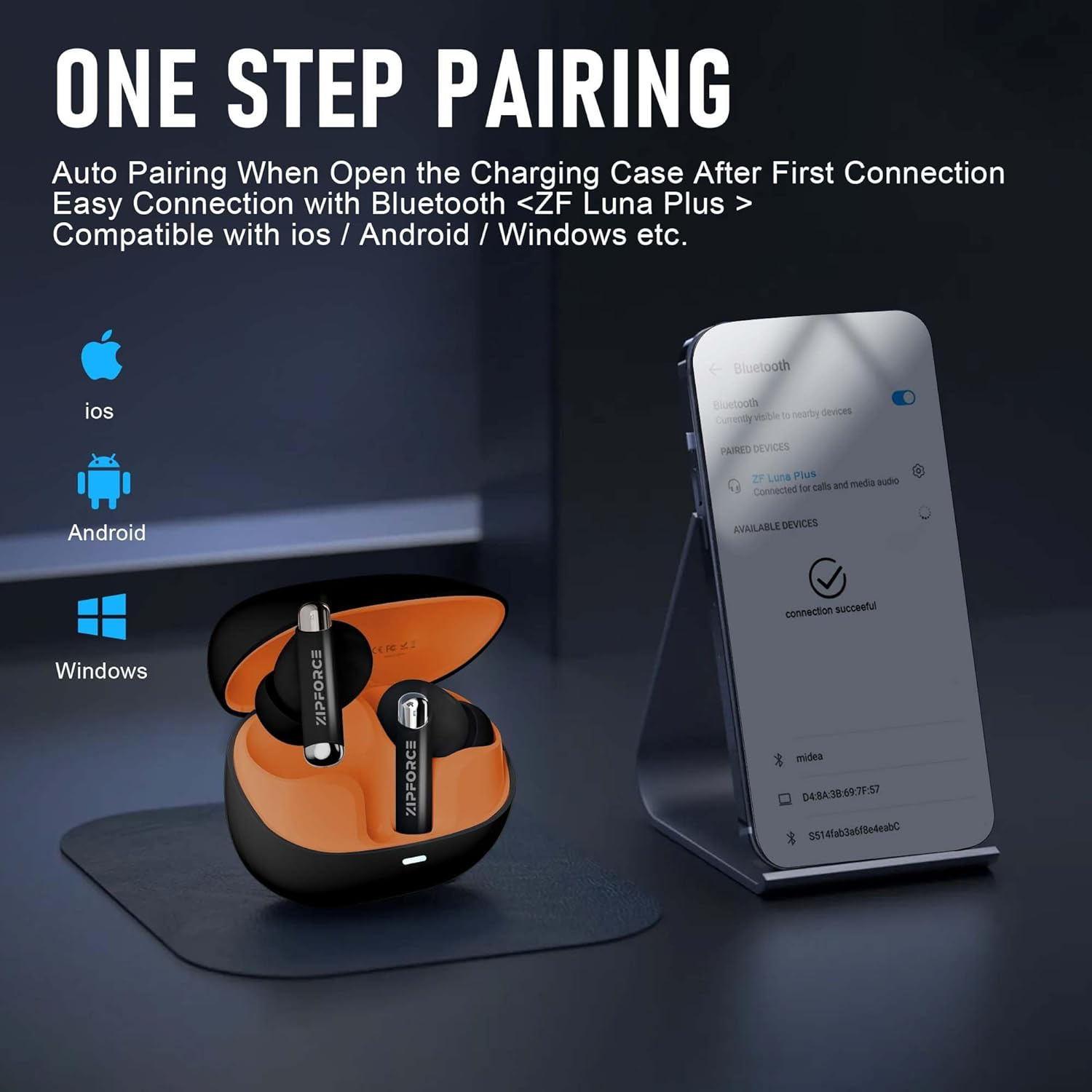 ZIPFORCE True Wireless Earbuds, Fully In-Ear Bluetooth 5.3 Headphones 4-Mics ENC Clear Call, Bluetooth Earbuds Touch Control 40 Playtime, IPX5 Waterproof TWS, Light-Weight Earphones - Black image number 4