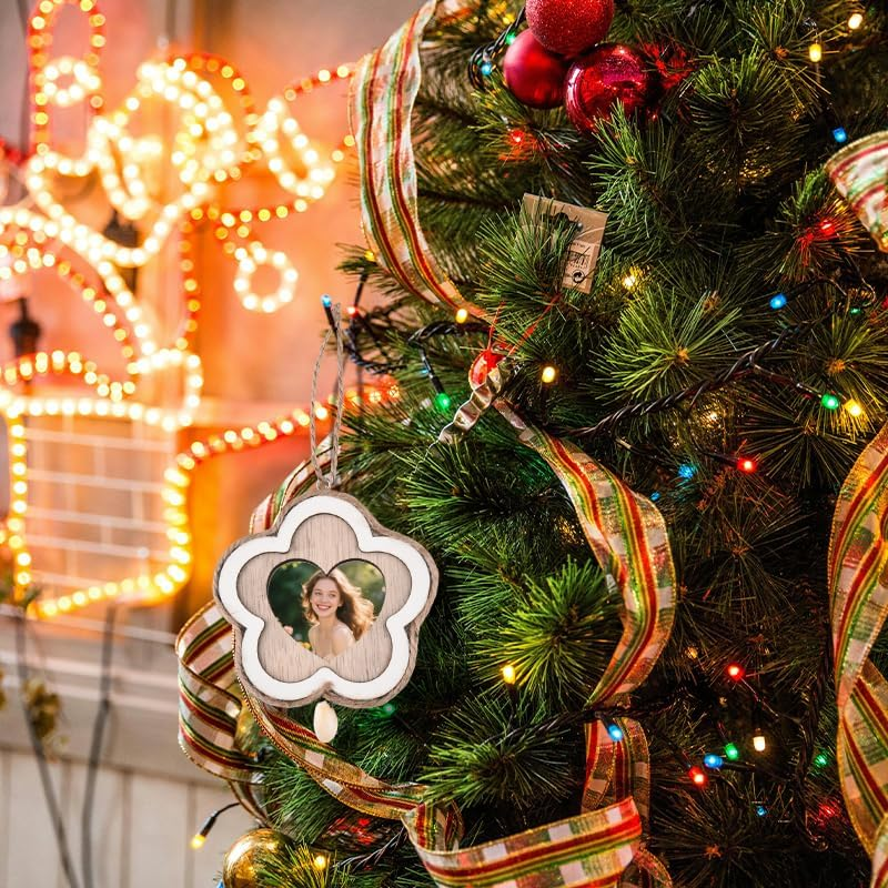 Flower Shape Photo Ornament Frame Wooden Hanging Ornament for Car Home Wall Decor Gifts for Friends Family Female - Flower image number 3