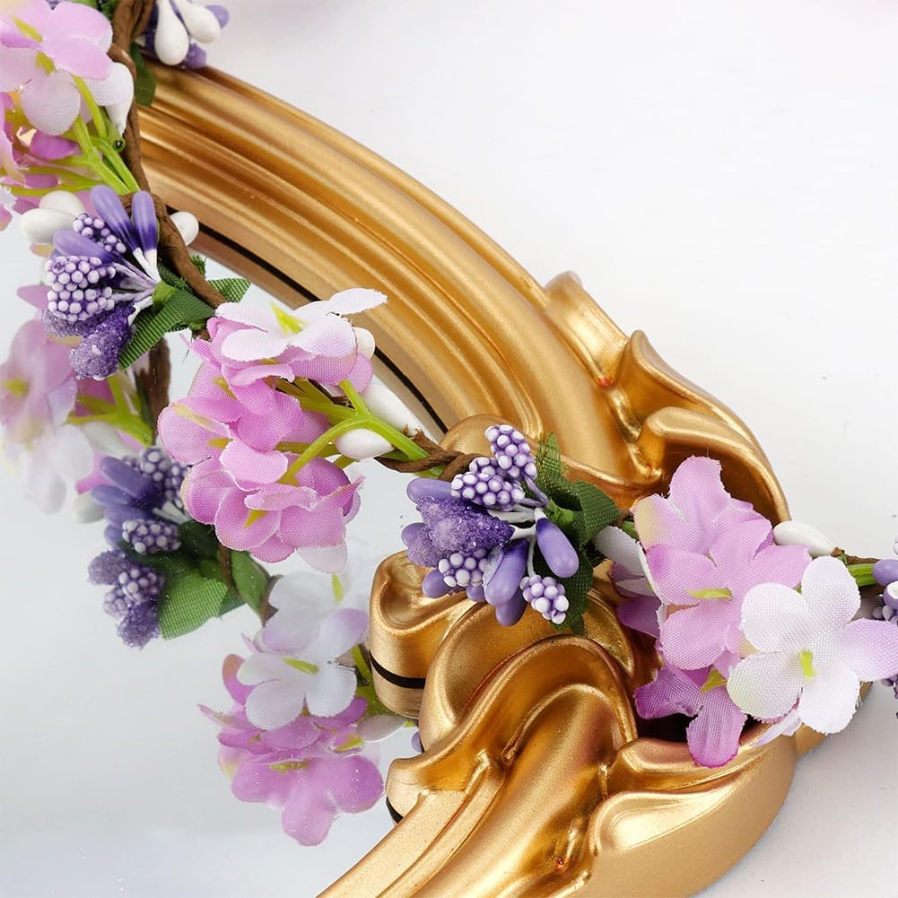 AKOAK 1 Pack Purple Flower Crown, Bohemian Wreath for Girls Floral Headwear, Adjustable Wedding Headband for Weddings, Baby Showers, Family Photos and Fancy Soiree image number 4