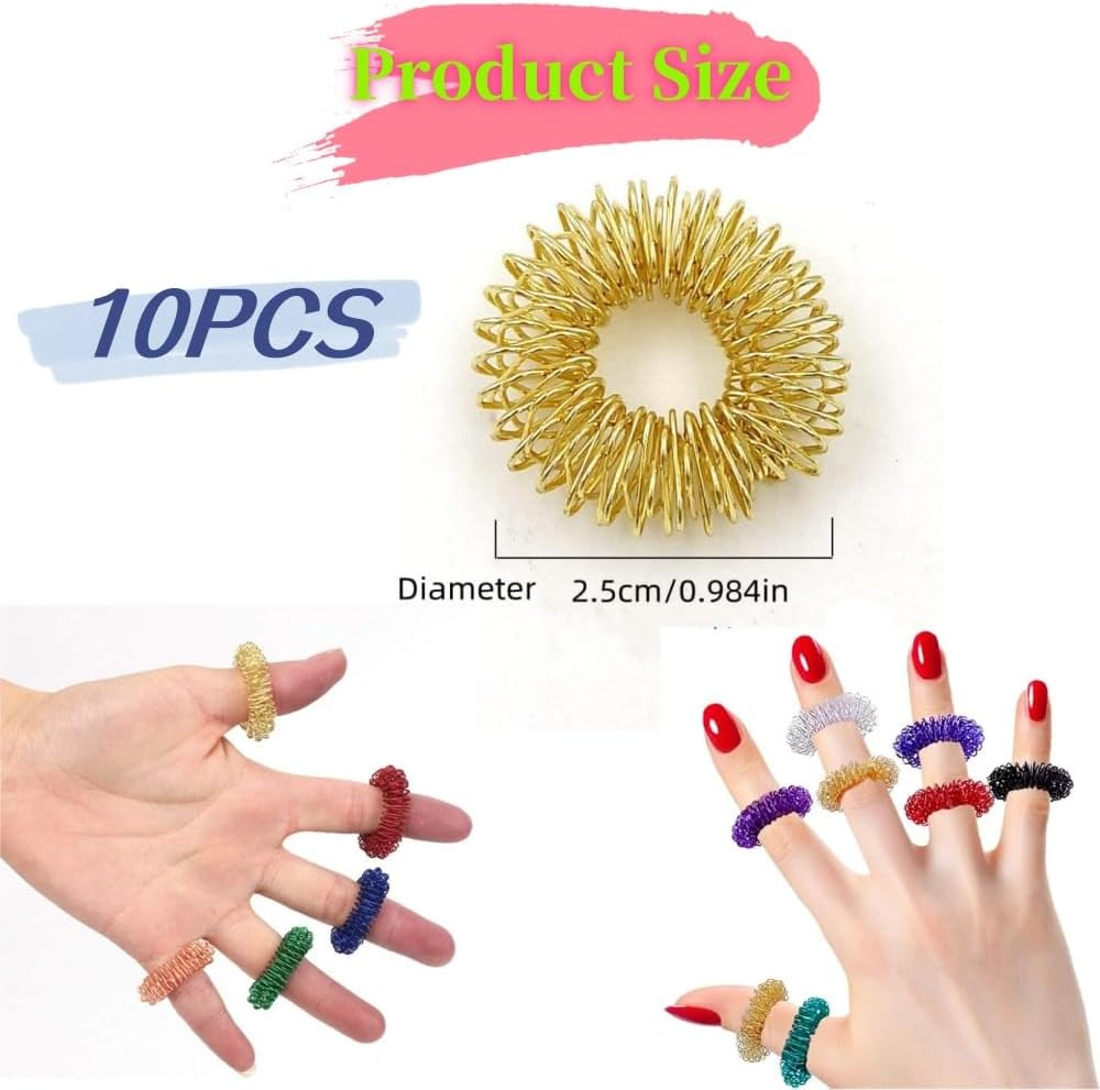 10Pcs Finger Massage Rings,Finger Massage Rings,Stress Relief Rings, Spiky Sensory Finger Rings Set for Teens, Adults, Silent Stress Reducer and Massager(5 Color)