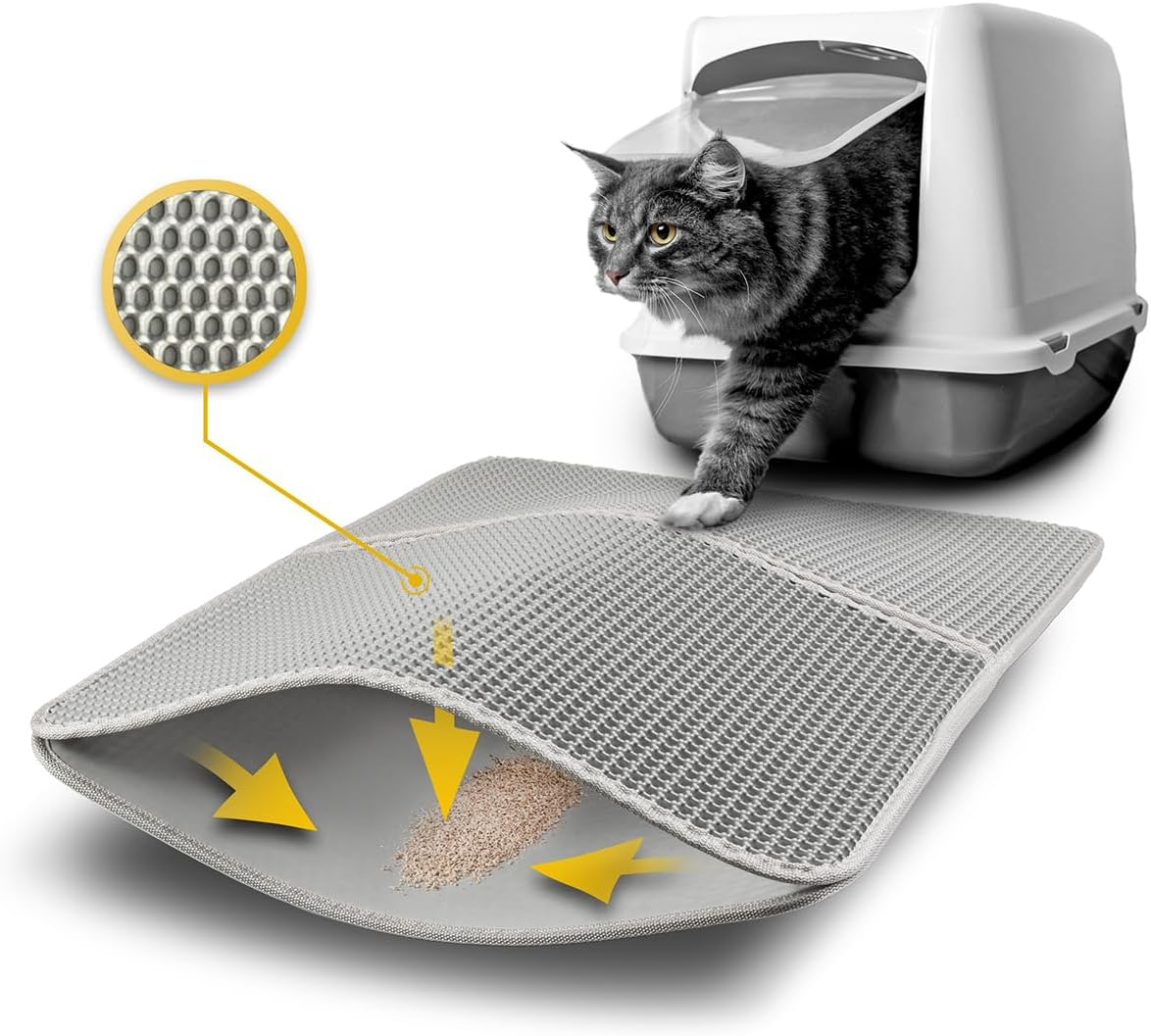 Lionto Cat Litter Mat for Cat Litter Tray with Non-Slip Coating, 61 X 38 X 1.3 Cm, Cat Litter Mat, Waterproof & Easy to Clean, Effective Absorption of Cat Litter in Honeycomb Design, Black