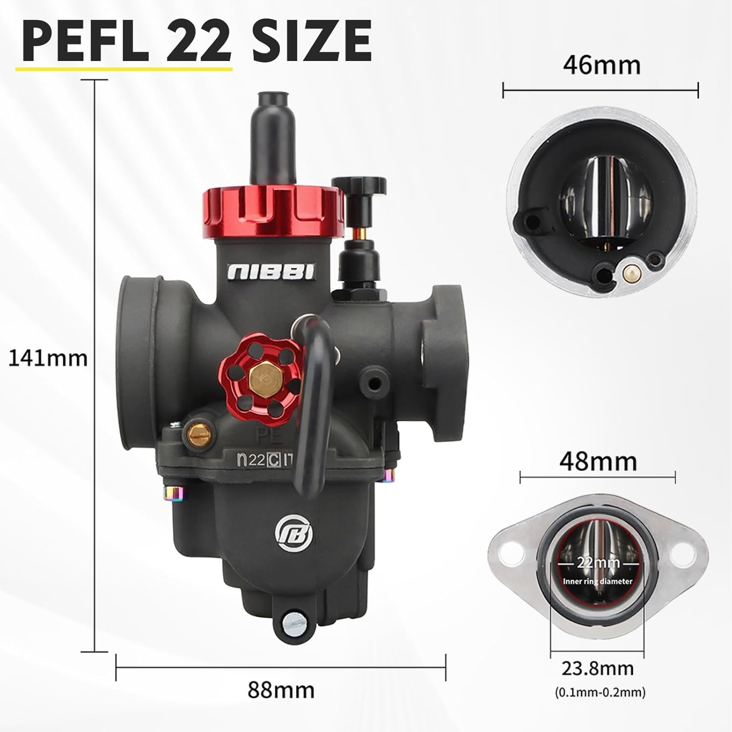 NIBBI PE22FL Carburetor Kit, 22Mm Carburetor with 48Mm Motorcycle CNC Air Filter(Silver) image number 5