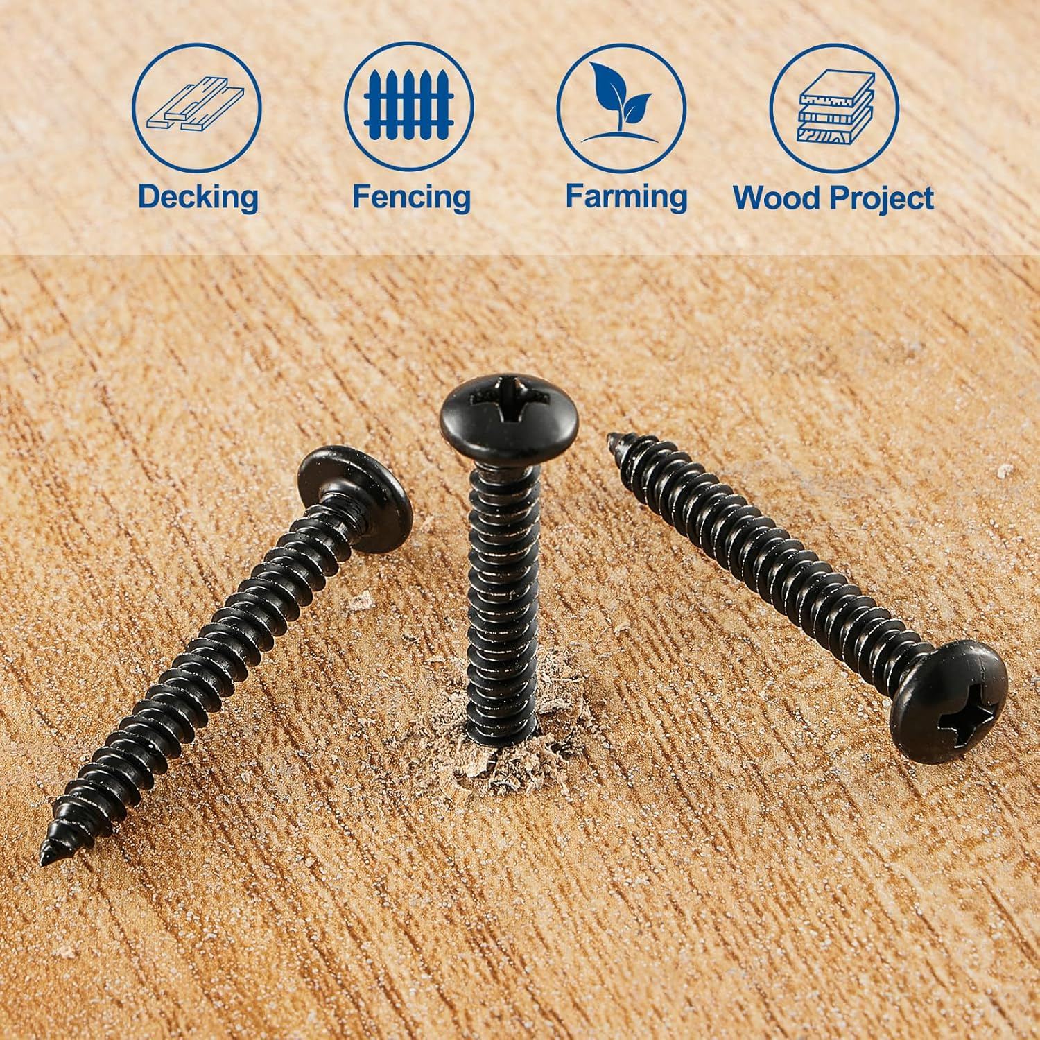 ANCHOREASE M4&times;40Mm Wood Screw 150Pcs, Black Carbon Steel Self Tapping Screws, Truss Head Phillips Fast Self Tapping Screws image number 4