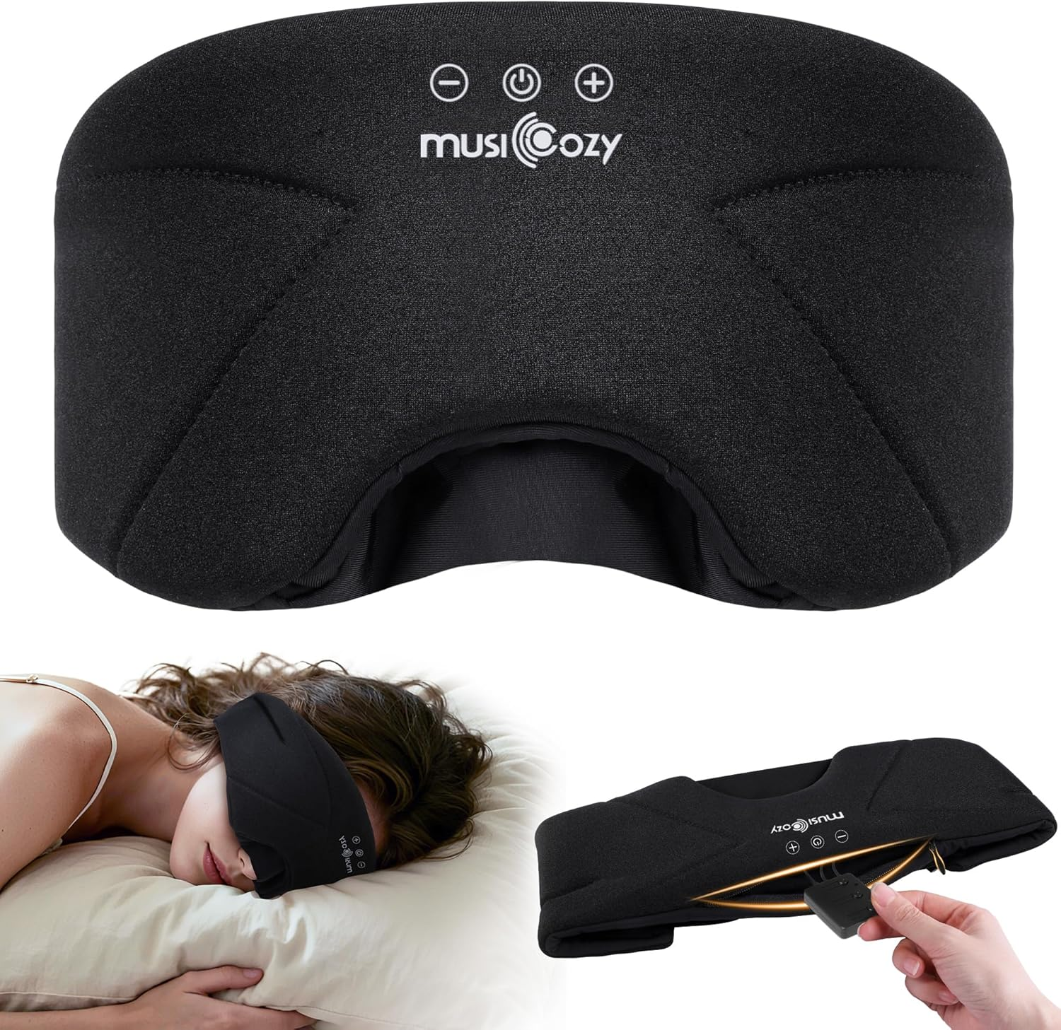 MUSICOZY Bluetooth Sleep Headphones 5.4, Wireless Over-Ear Headphones with Built-In HD Stereo Speakers, Cooling Eye Mask Design, 14H Playtime, Washable, for Side Sleepers, Travel & Relaxation