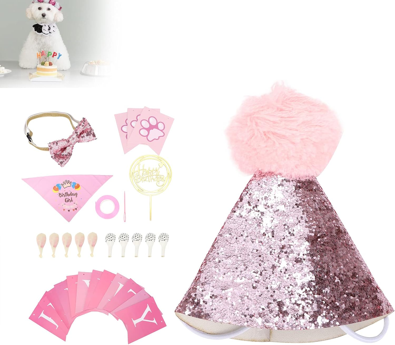 Dog Birthday Scarf and Dog Girl Boy,Dog Birthday Scarf Hat - Adjustable, Soft, Comfortable, Durable Birthday Supplies for Dogs image number 4