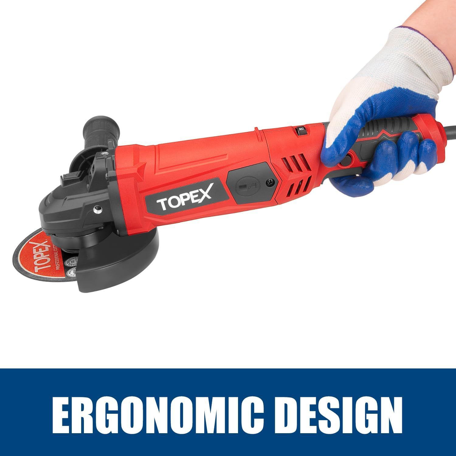 TOPEX 1200W Angle Grinder Heavy Duty 125Mm 5" Angle Grinder W/Auxiliary Handle image number 2