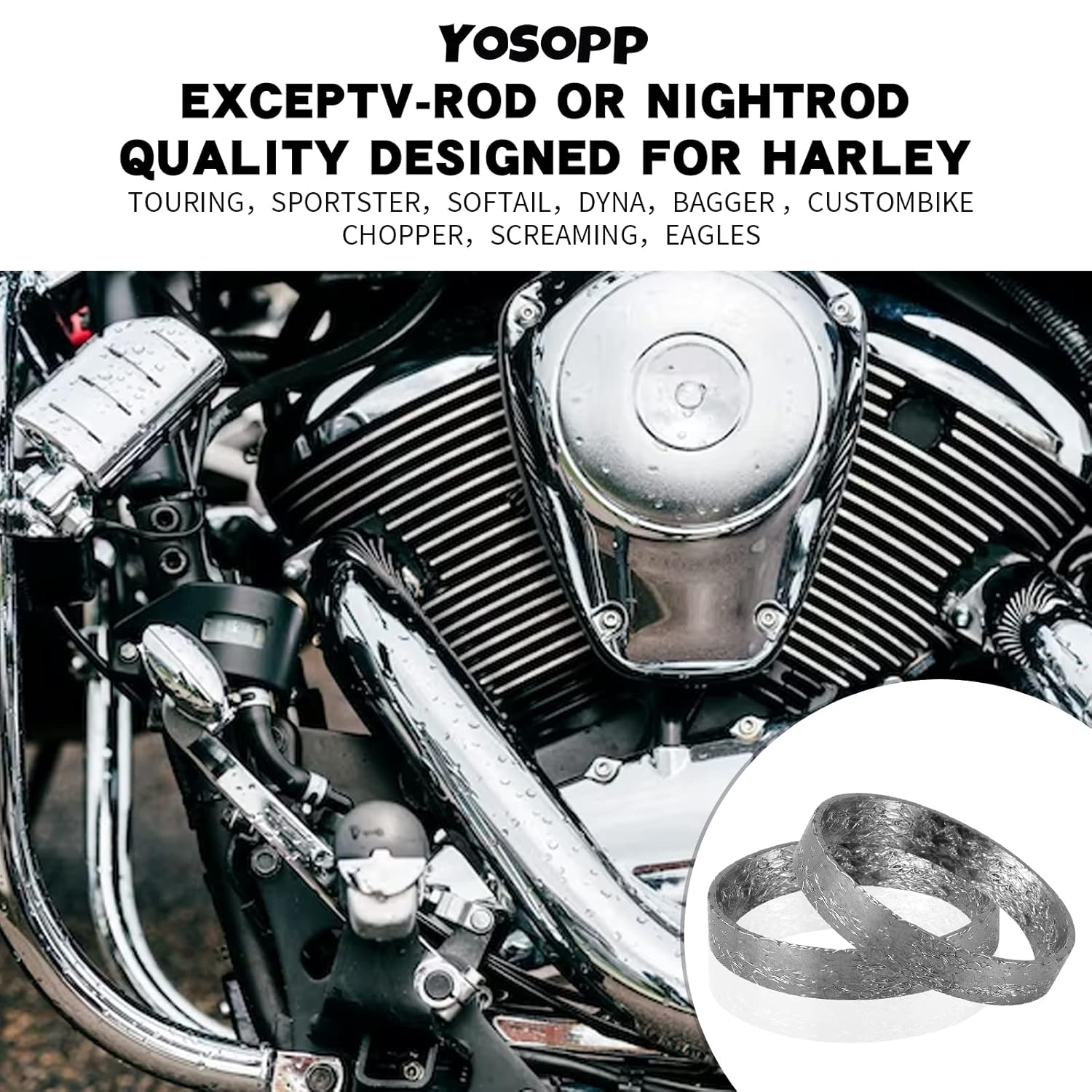 YOSOPP Cone Exhaust Gasket for Harley, Made of Graphite & Steel Mesh - Fits 1984-Later Most Harley Davidson Bikes: Touring, Sportster, Dyna, Softail (1 Pair 2Pcs) image number 5